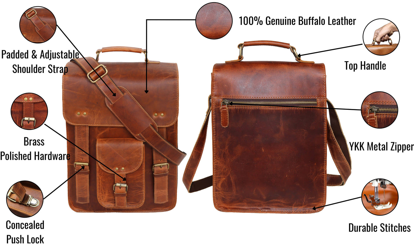 Expertly Handcrafted From 100% Genuine Buffalo Leather, This Vertical Leather Messenger Bag Is The Perfect Personalized And Customized Gift For Men And Women. With A Padded, Adjustable Shoulder Strap And Reinforced Top Handle, It Ensures Comfort And Ease On The Go. Polished Brass Hardware And Push-lock Closure Add Vintage Charm, While The Ykk Zipper And Precision Stitching Offer Durability. A Thoughtful Graduation Gift Or Birthday Gift For Professionals, Students, Or Travelers.