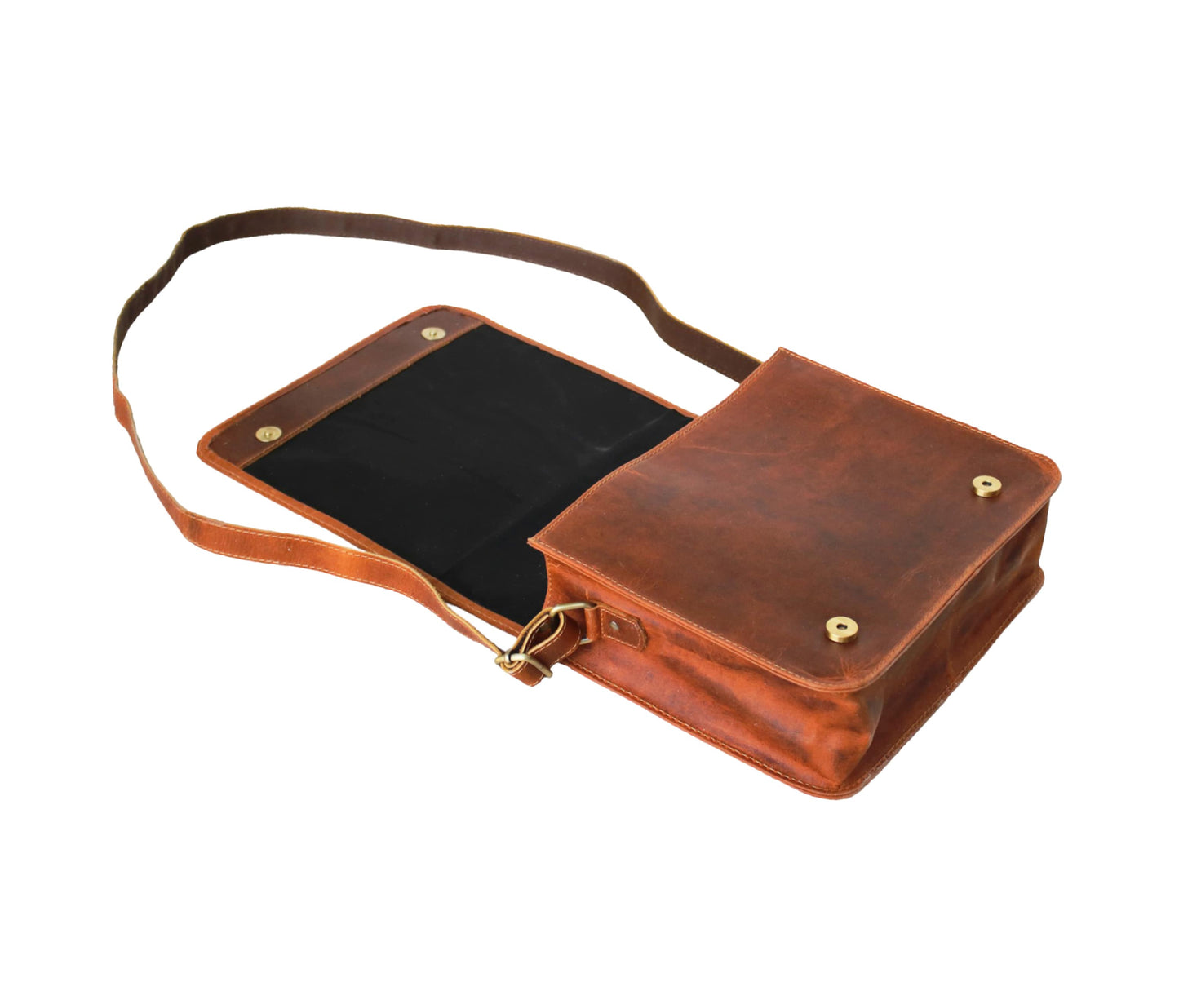 The interior of this handcrafted buffalo leather crossbody bag is roomy and has two secure magnetic closures for convenient access. Multiple compartments and a roomy yet compact design make it ideal for daily necessities like tablets, phones, pens, and more. A sturdy adjustable strap and durable brass hardware finish the ensemble, making it the perfect personalized graduation or birthday present for both men and women.