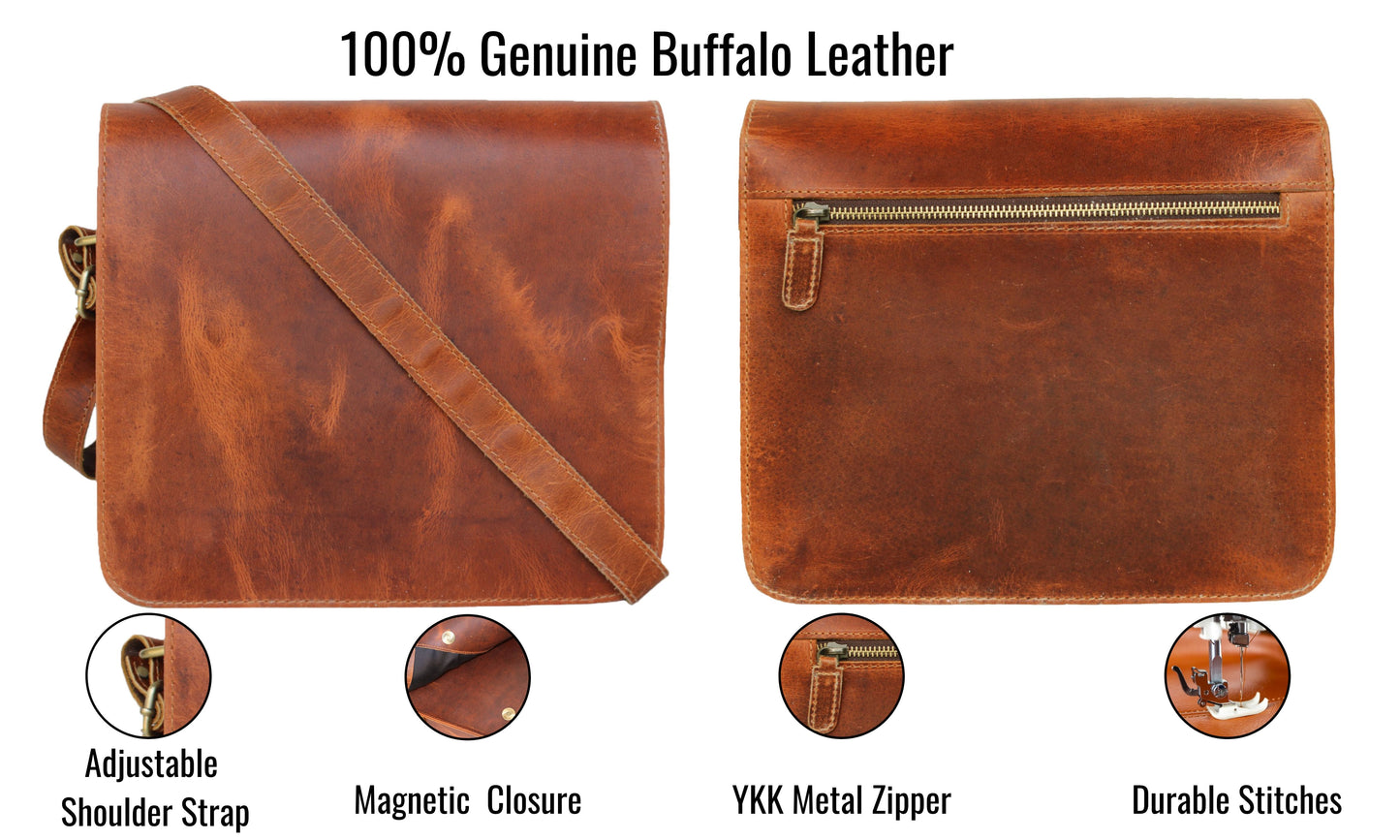 Crafted From 100% Genuine Buffalo Leather, This Handmade Messenger Bag Combines Rustic Charm With Everyday Durability. Featuring An Adjustable Shoulder Strap, Magnetic Flap Closure, Ykk Metal Zipper, And Reinforced Stitching, It’s Built For Both Style Function. Ideal Work, Travel, Or Casual Use—this Makes A Personalized Birthday Graduation Gift Men Women.
