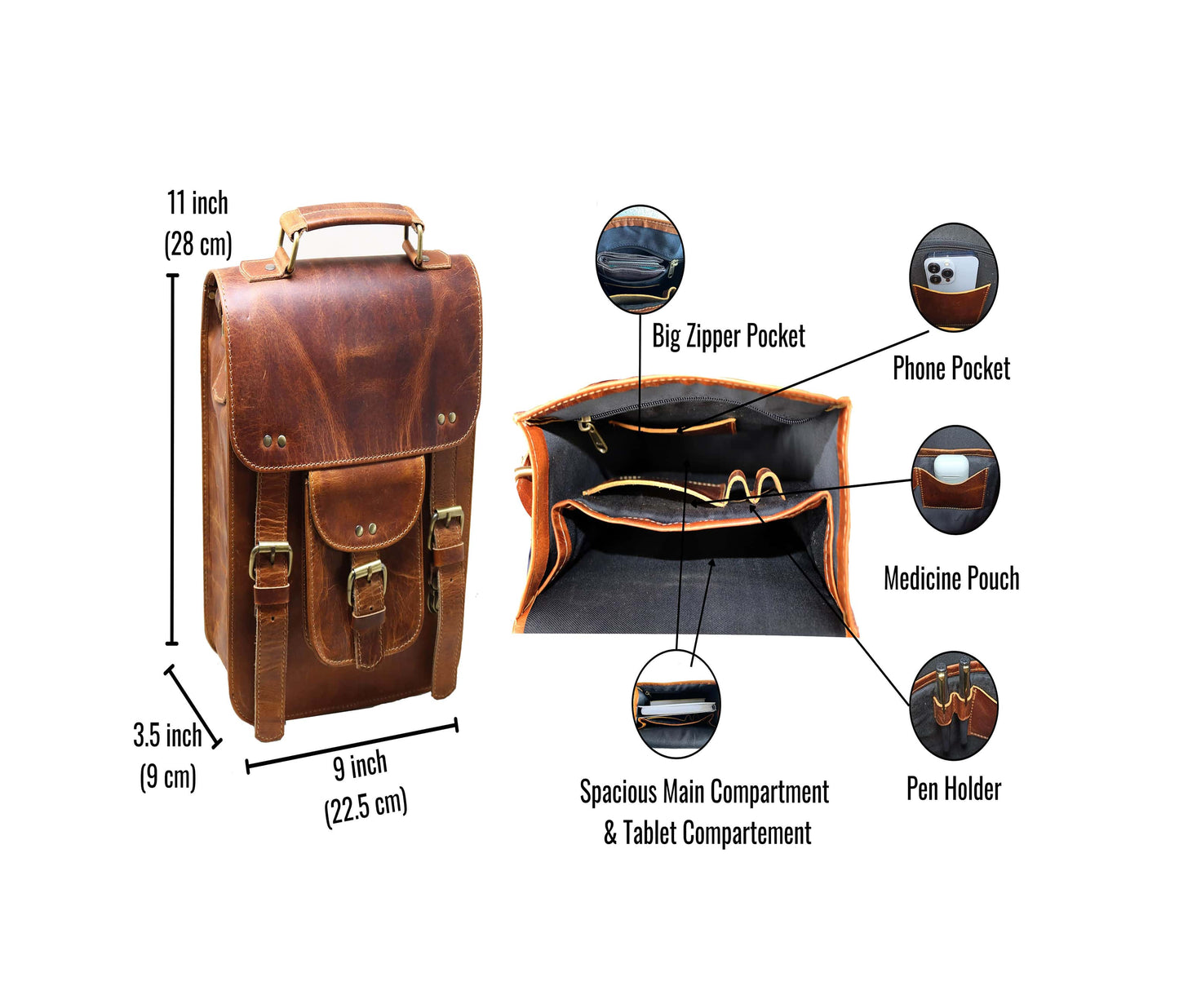 This Compact And Stylish Leather Sling Bag, Crafted From 100% Genuine Buffalo Leather, Offers A Well-structured Interior With Spacious Main Compartment Dedicated Tablet Sleeve. Featuring Organizational Pockets For Phone, Medicine, Pens, It’s Perfect Keeping Daily Essentials Neat. Versatile Bag Makes Thoughtful Personalized Or Customized Gift Men Women—ideal As Graduation Birthday Combining Style Functionality.