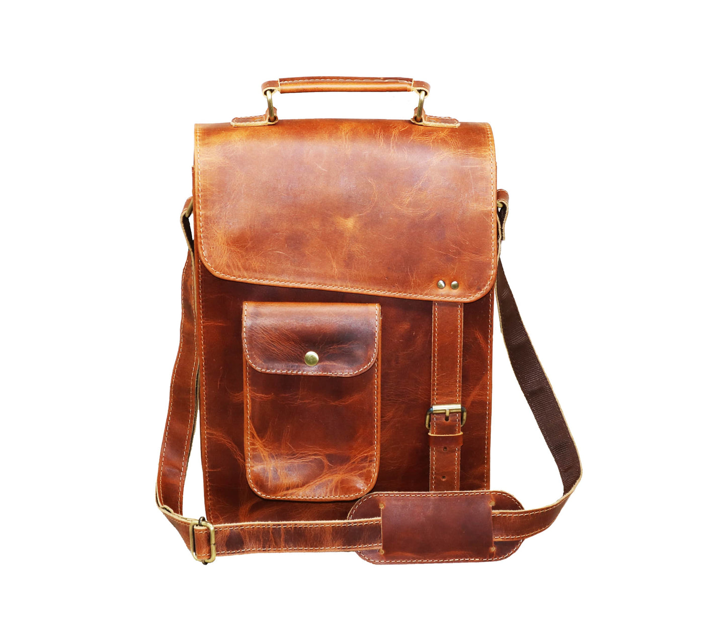 This Stunning Tan Leather Crossbody Bag, Handcrafted From Premium Full-grain Buffalo Leather, Offers A Rich Patina And Timeless Sophistication. Its Structured Design Includes Padded Tablet Sleeve, Phone Pocket, Pen Holders, Medicine Pouch, Front Flap Pocket. Stylish Functional, It Makes An Ideal Personalized Gift For Men Women—a Perfect Birthday Gift, Graduation Or Customized Everyday Companion Built To Age Beautifully Over Time.