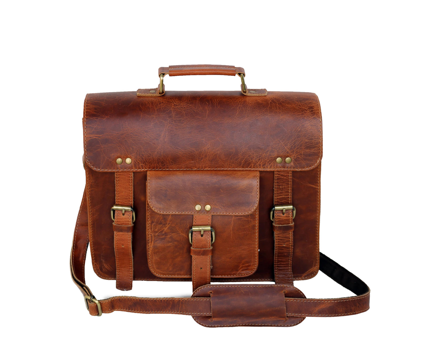 Elevate Your Daily Essentials With This Handcrafted Leather Satchel, Made From High-quality Full-grain Leather. It Features A Structured Silhouette, Dual Buckle Straps, And Front Pouch For Quick-access Items. Padded Shoulder Strap Ensures Comfortable Carrying. The Deep Rustic Brown Finish, Brass Hardware, Reinforced Stitching Offer Lasting Durability. Personalized, Customized Gift Men Women—perfect Birthdays, Graduation Gifts, Or Stylish Use At Office, While Traveling, Studying.