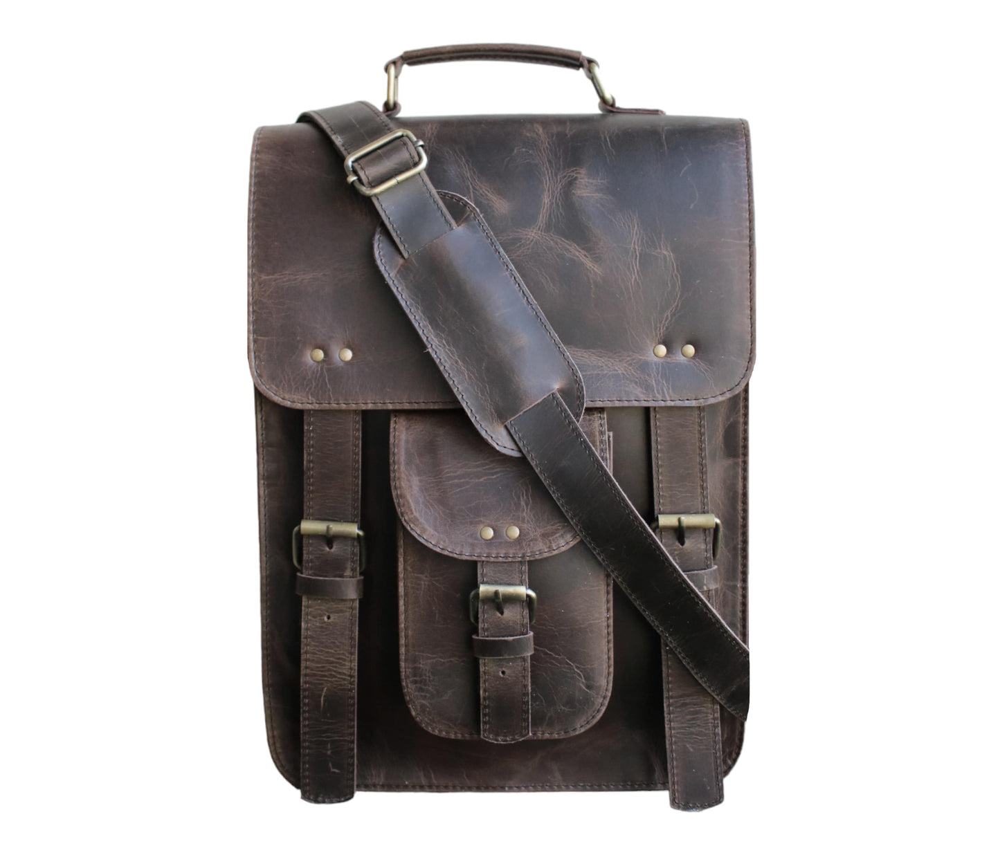 Make A Powerful Impression With This Dark Brown Vertical Leather Messenger Bag—a Personalized, Customized Gift For Men And Women Who Value Timeless Craftsmanship Modern Utility. Handcrafted From Premium Full-grain Buffalo Leather, It Features Dual Buckle Straps, Front Pouch Secure Push-lock Closure, Wide Adjustable Strap All-day Comfort. An Ideal Birthday Gift, Graduation Or Stylish Professional Companion That Blends Rugged Elegance Lasting Functionality.