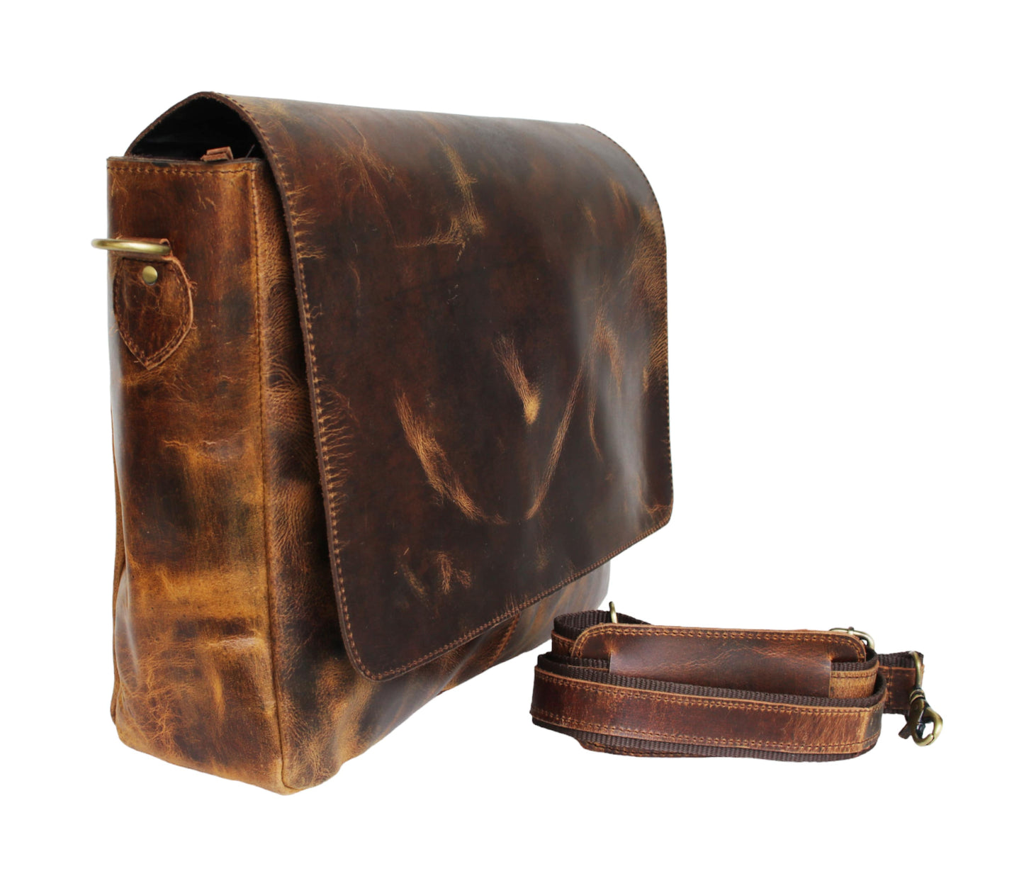 This Handcrafted Vintage Leather Messenger Bag Is Made From Genuine Full-grain Buffalo Leather, Showcasing A Rugged, Distressed Finish With Rich Brown Patina. Featuring Flap-over Front, Brass Hardware, And Detachable, Adjustable Shoulder Strap, It Combines Heritage Charm Everyday Utility. Perfect Personalized Gift For Men Women, Serves As Stylish Birthday Gift, Graduation Or Customized Crossbody Laptop Ideal Office, Travel, Daily Use.