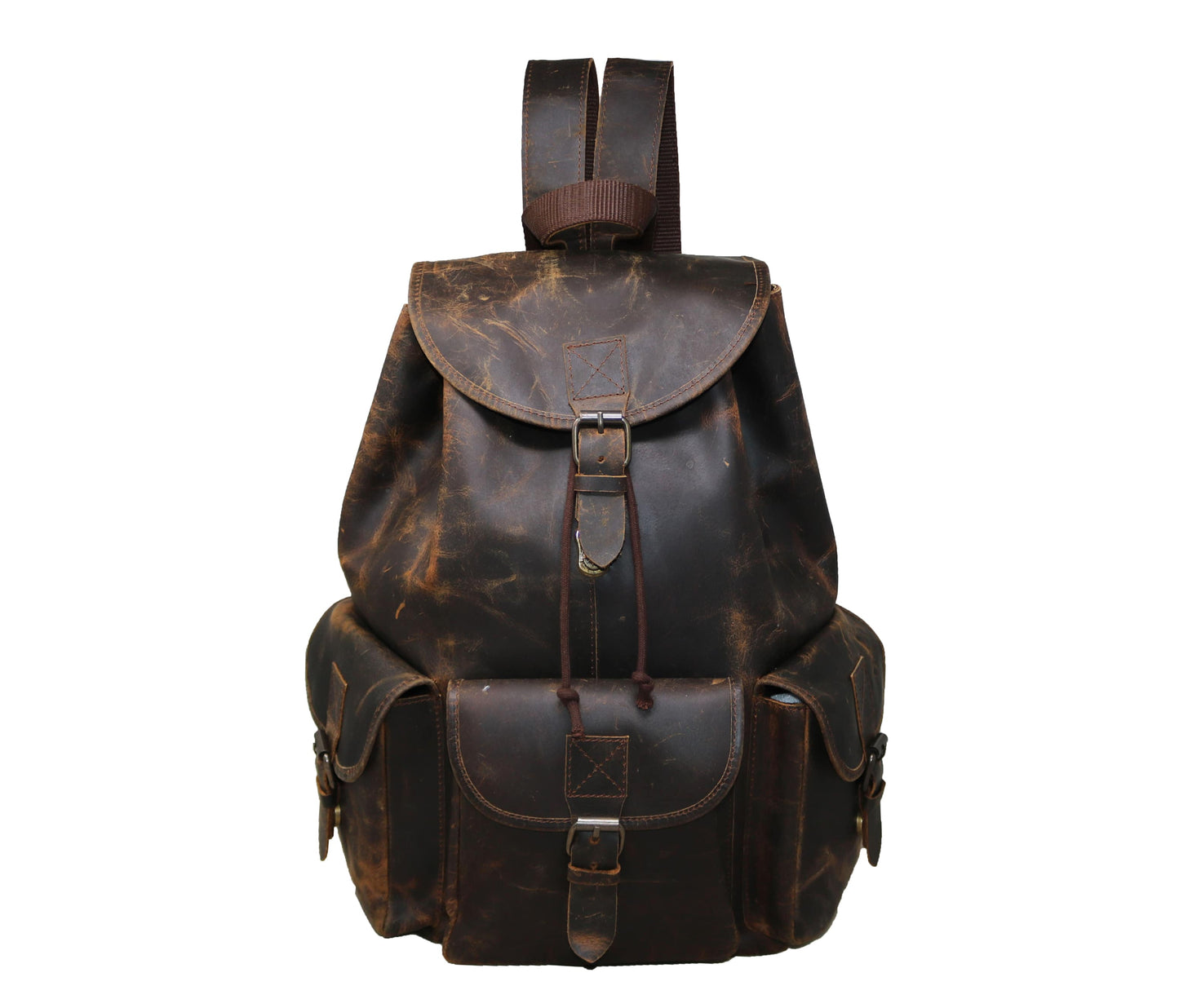 Make A Bold Yet Refined Statement With This Vintage-style Leather Backpack, Meticulously Handcrafted From Rugged Full-grain Buffalo Leather. Ideal As Personalized Or Customized Gift For Men—perfect Birthdays, Graduation, Daily Use—it Balances Heritage Aesthetics Reliable Functionality. Featuring Spacious Main Compartment, Secure Flap-and-buckle Closures, And Side Pockets Seamless Organization, Its Distressed Finish Adds Rustic Charm While Maintaining Professional Edge. Timeless Companion Work, Travel, Every