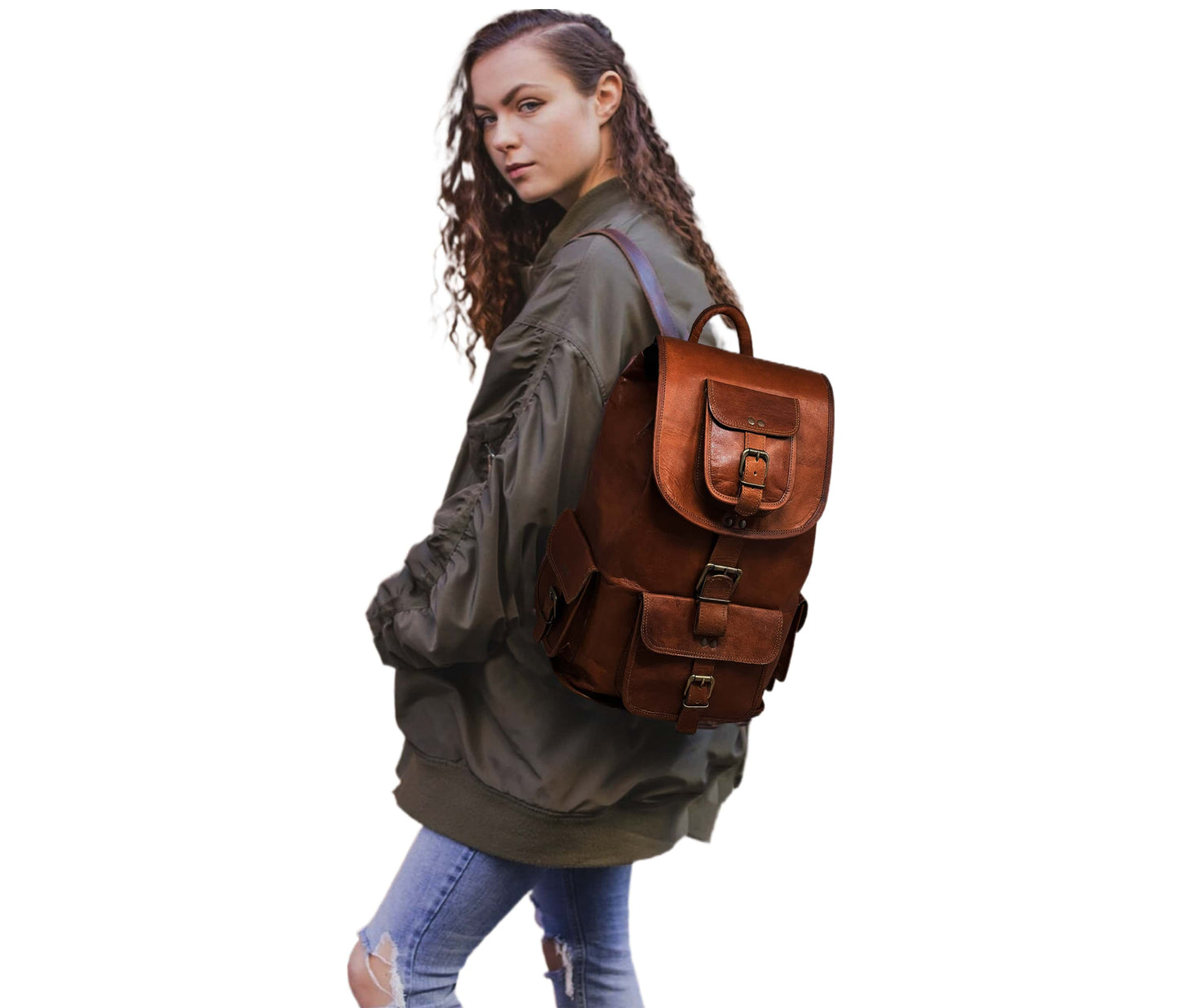 Handcrafted In A Rich Vintage Brown Shade, This Genuine Leather Backpack Blends Timeless Elegance With Everyday Functionality. The Natural, Smooth Yet Slightly Rugged Texture Enhances Its Classic Appeal, While Brass-polished Buckles And Adjustable Padded Straps Add Both Style Comfort. Designed Multiple Quick-access Pockets Spacious Main Compartment, It Easily Fits 14–17 Inch Laptop, Books, Clothes, Daily Essentials. Complete Durable Polyester Lining Secure Drawstring Closure, It's Perfect For Work, Travel,