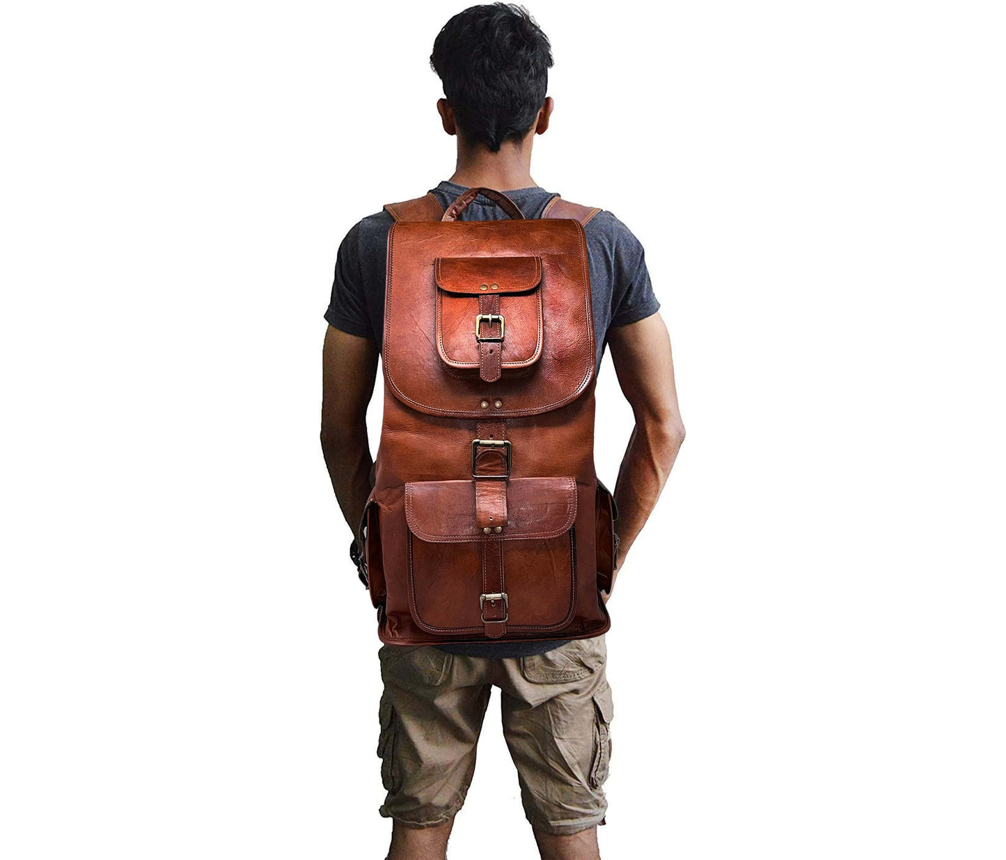 This Handcrafted Vintage Leather Backpack Is A Perfect Personalized Or Customized Gift For Men And Women—ideal As Graduation Gift, Birthday Travel Essential. Made From 100% Genuine Full-grain Leather, It Features Multiple Spacious Compartments Secure Buckle Closures Maximum Functionality. Whether Hiking, Work, College, Laptop Offers Room Gadgets, Books, More. Adjustable Padded Straps Ensure Comfort, While The Rich Tan-brown Finish Adds Timeless, Rugged Style.