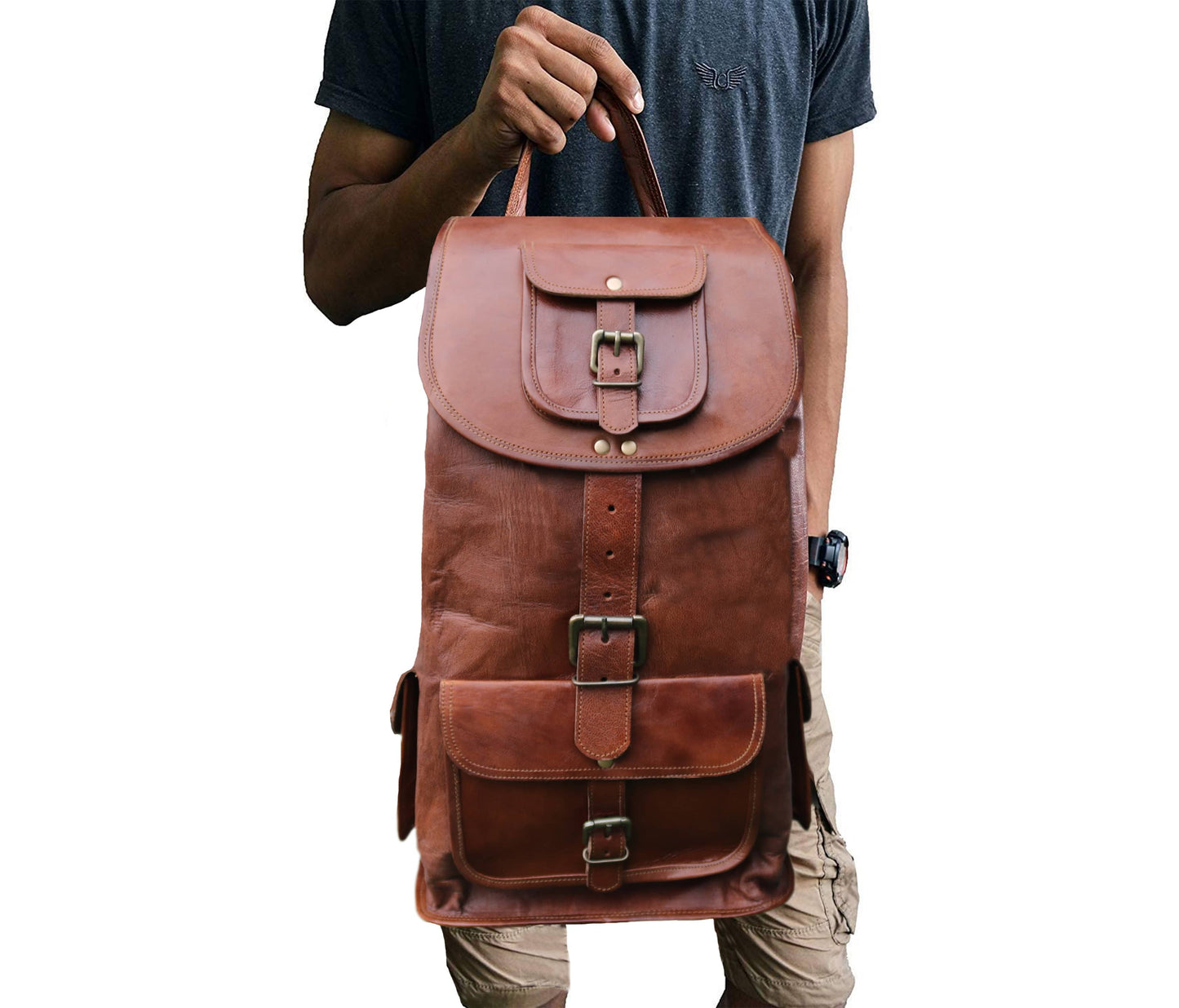 This Handcrafted Vintage Leather Backpack Is A Perfect Personalized Or Customized Gift For Men And Women—ideal As Graduation Gift, Birthday Travel Companion. Made From 100% Genuine Full-grain Leather, It Features Multiple Spacious Compartments Secure Buckle Closures Maximum Functionality. Whether You're Hiking, Commuting, Heading To Class, Durable Laptop Rucksack Offers Ample Space Gadgets, Books, Essentials. Adjustable Padded Straps Rich Tan-brown Finish Ensure Lasting Comfort Timeless Style.