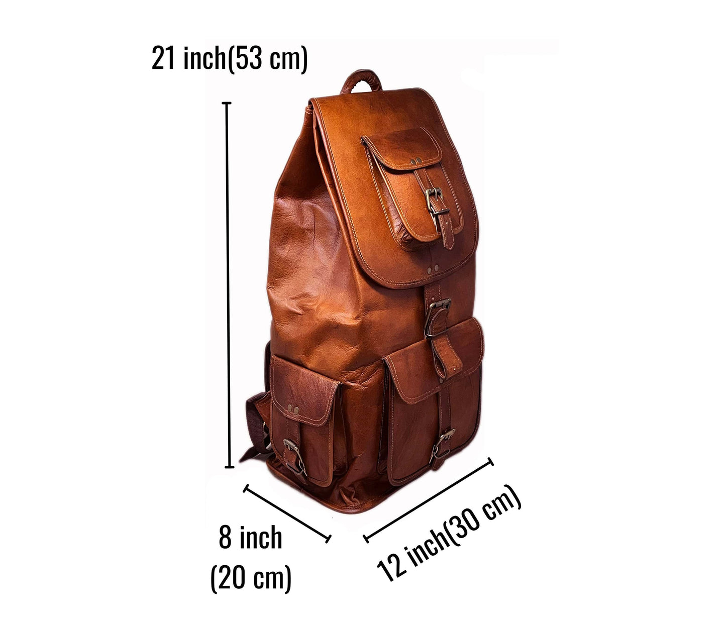 This Vintage Leather Backpack, Measuring 21" High, 12" Wide, And 8" Deep, Is A Perfect Personalized Or Customized Gift For Men Women. Handcrafted From Premium Full-grain Lasting Durability, It’s Ideal Travel, College, Work. Featuring Secure Buckle Closures, Spacious Compartments, Multiple External Pockets, It Offers Organized Storage With Timeless Appeal. Thoughtful Graduation Birthday Gift, Rucksack Blends Rugged Charm, Elegance, Everyday Functionality Ergonomic Padded Straps All-day Comfort.
