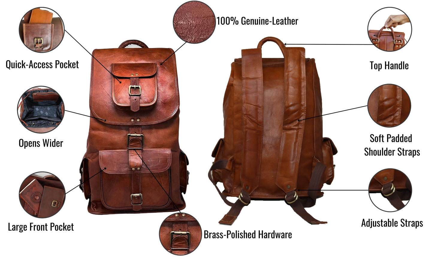 This vintage leather backpack, measuring 21 inches (53 cm) high, 12 (30 wide, and 8 (20 deep, is a perfect personalized or customized gift for men women. Handcrafted from premium full-grain leather, it ensures lasting durability timeless appeal. Ideal travel, college, work, features secure buckle closures, spacious compartments, multiple pockets. A thoughtful graduation birthday offering elegance, function, rugged charm with ergonomic comfort.