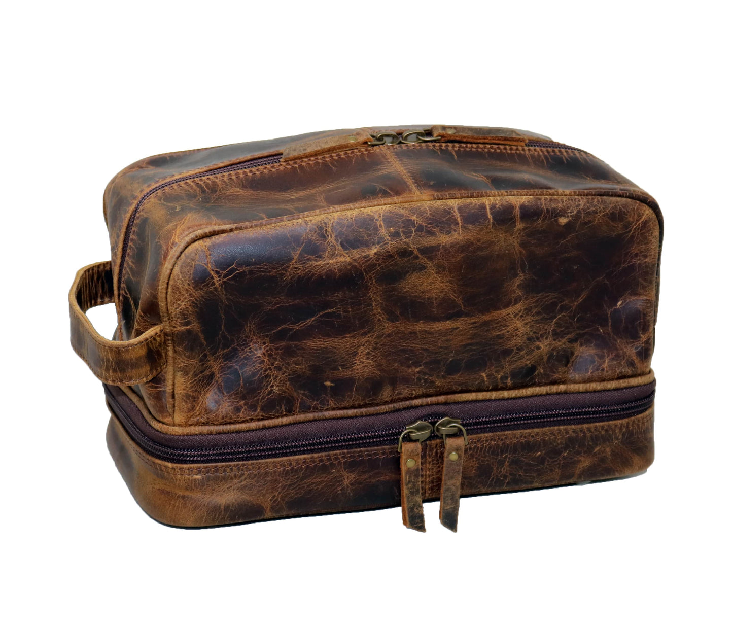 This Handcrafted Vintage Leather Toiletry Bag Is The Perfect Travel Companion, Crafted From Premium Full-grain With Rugged Durability And A Water-resistant Lining. Featuring Spacious Multi-compartment Design, Smooth Zippers, Sturdy Handle, It Keeps Vitamins, Shaving Gear, Grooming Tools Organized. Ideal For Weekend Getaways Or Business Trips, Makes Thoughtful Personalized Birthday Gift, Graduation Customized Gift Men Women Who Value Style Practicality.