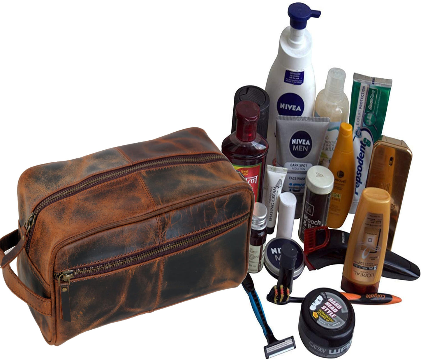 This Handmade Leather Travel Pouch In Rich Vintage Brown Combines Style And Practicality, With A Spacious Main Compartment Secure Front Zip Pocket For Grooming Tools Essentials. Featuring Sturdy Handle Easy Carry, It’s Ideal Business Trips, Holidays, Or Daily Use. Perfect Personalized Customized Gift Men Women, It Makes Thoughtful Birthday Graduation Frequent Travelers.