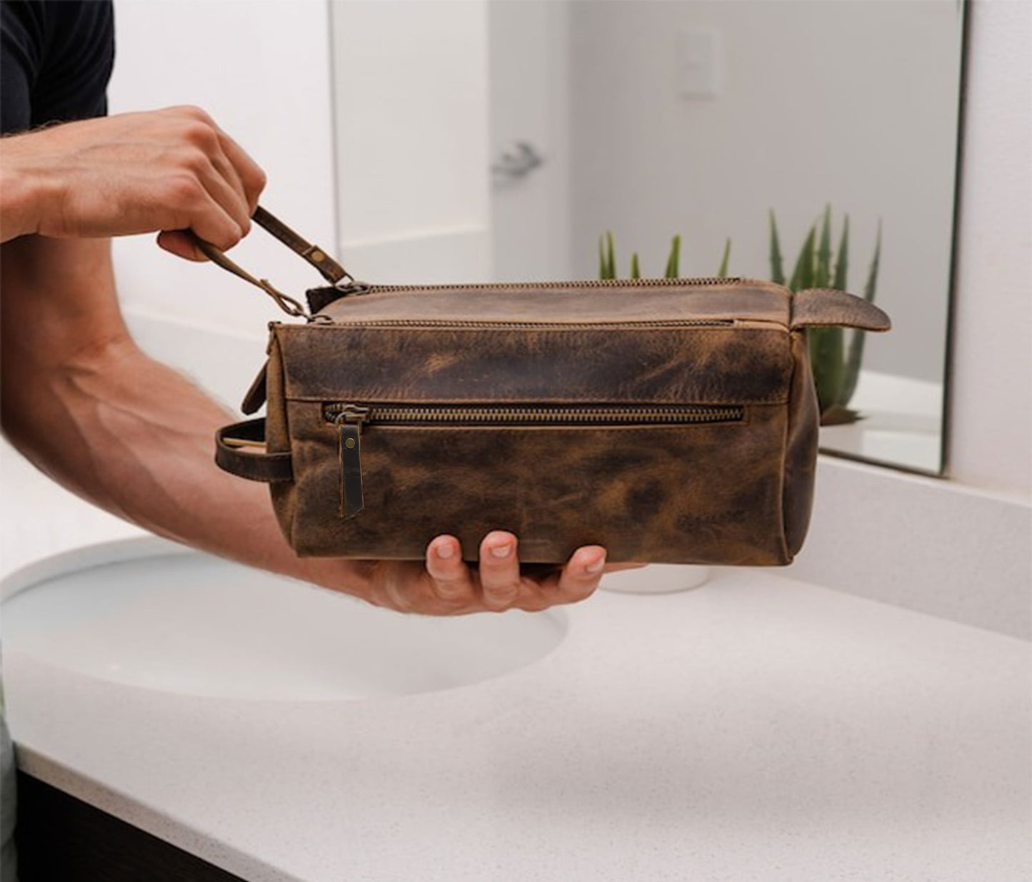 This Handcrafted Leather Toiletry Bag Is Made From Full-grain Leather And Designed For Both Men And Women. With Ample Space For Vitamins, Shaving Gear, And Cosmetics, It’s Ideal For Travel Or Daily Use. The Sleek, Water-resistant Build Features Durable Zippers And Smart Compartments. A Stylish Personalized Birthday Gift, Graduation Gift, Or Customized Gift For Men And Women, This Timeless Dopp Kit Makes A Thoughtful And Practical Travel Companion.