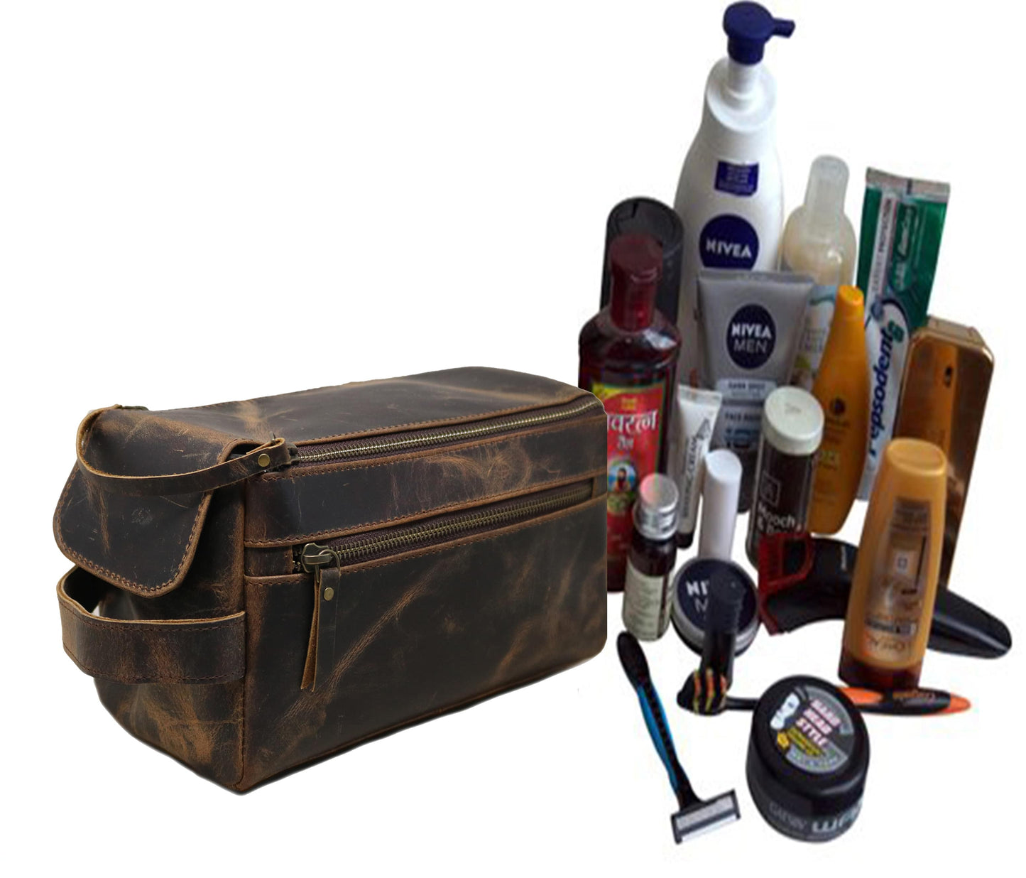This Premium Genuine Leather Toiletry Organizer Is Perfect For Both Men And Women. Designed Effortless Packing, It Holds Shaving Gear, Vitamins, Cosmetics, Personal Care Essentials With Ease. The Rich Finish Adds Timeless Charm, While Compartments Sturdy Zippers Offer Organized Travel. A Stylish Personalized Birthday Gift, Graduation Or Customized Gift Women—this Vintage-style Dopp Kit Ideal Vacations, Gym Visits, Weekend Getaways.