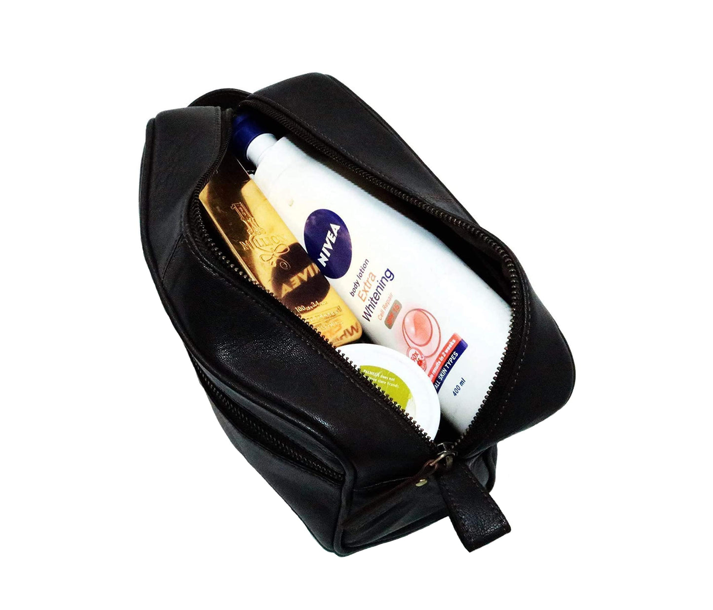 Sleek Black Leather Toiletry Bag, Perfect For Travelers Who Value Style And Function. With Space Skincare, Shaving Gear, Grooming Tools, It Offers Smart Organization On The Go. A Sturdy Handle, Smooth Zippers, Durable Stitching Complete This Premium Pouch. Ideal As Personalized Birthday Gift, Graduation Or Customized Gift Men Women, Timeless Unisex Dopp Kit Suits Daily Use, Business Trips, Vacation Adventures.