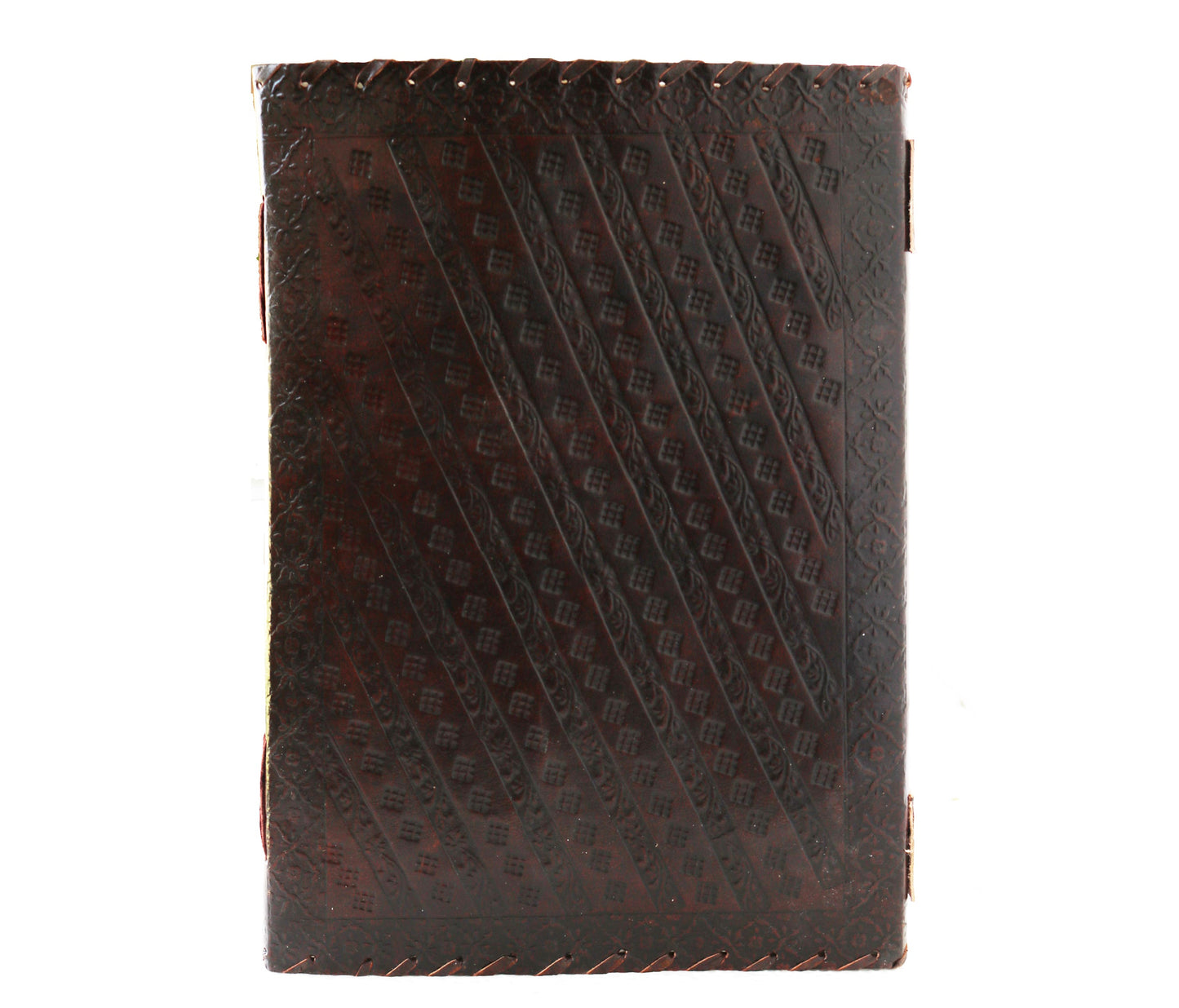 This Premium Leather Journal Features A Richly Embossed Back Cover With Unique Geometric Pattern, Showcasing Artisanal Detail And Master Craftsmanship. Handmade Using Traditional Techniques, The Textured Offers Elegance Durability. Ideal For Everyday Use Or Spiritual Journaling, Firm Ensures Steady Writing Surface. Rustic Finish Hand-stitched Border, Personalized Notebook Makes Meaningful Birthday Gift, Graduation Customized Keepsake Men Women.