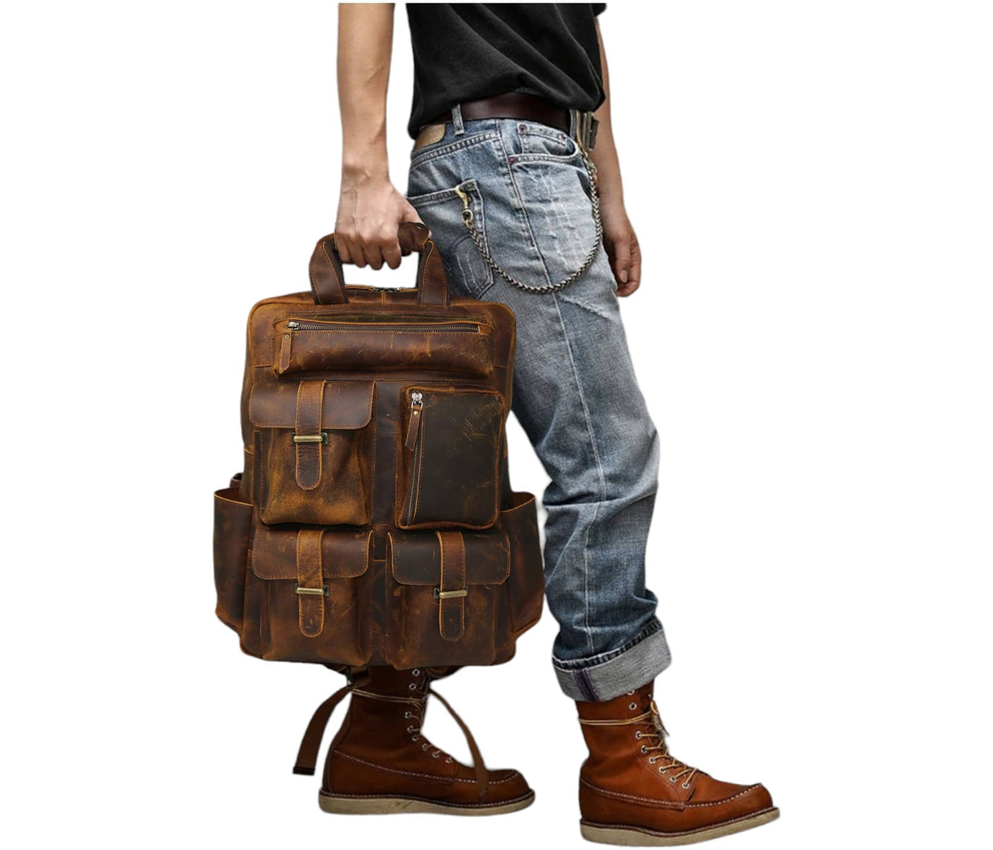 Elevate Your Look With This Personalized Genuine Leather Backpack, Blending Rugged Style Everyday Functionality. Designed For Modern Explorers, It Features Multiple Secure Front Pockets, A Sturdy Top Handle, And Adjustable Straps Versatile Carrying. The Premium Develops Rich Patina Over Time, Ensuring Timeless Appeal. Spacious Yet Compact, Holds Everything From Laptops To Daily Gear. Customized Gift Men Women—perfect Work, Travel, Casual Outings, Birthdays, Or Graduation Gifts.