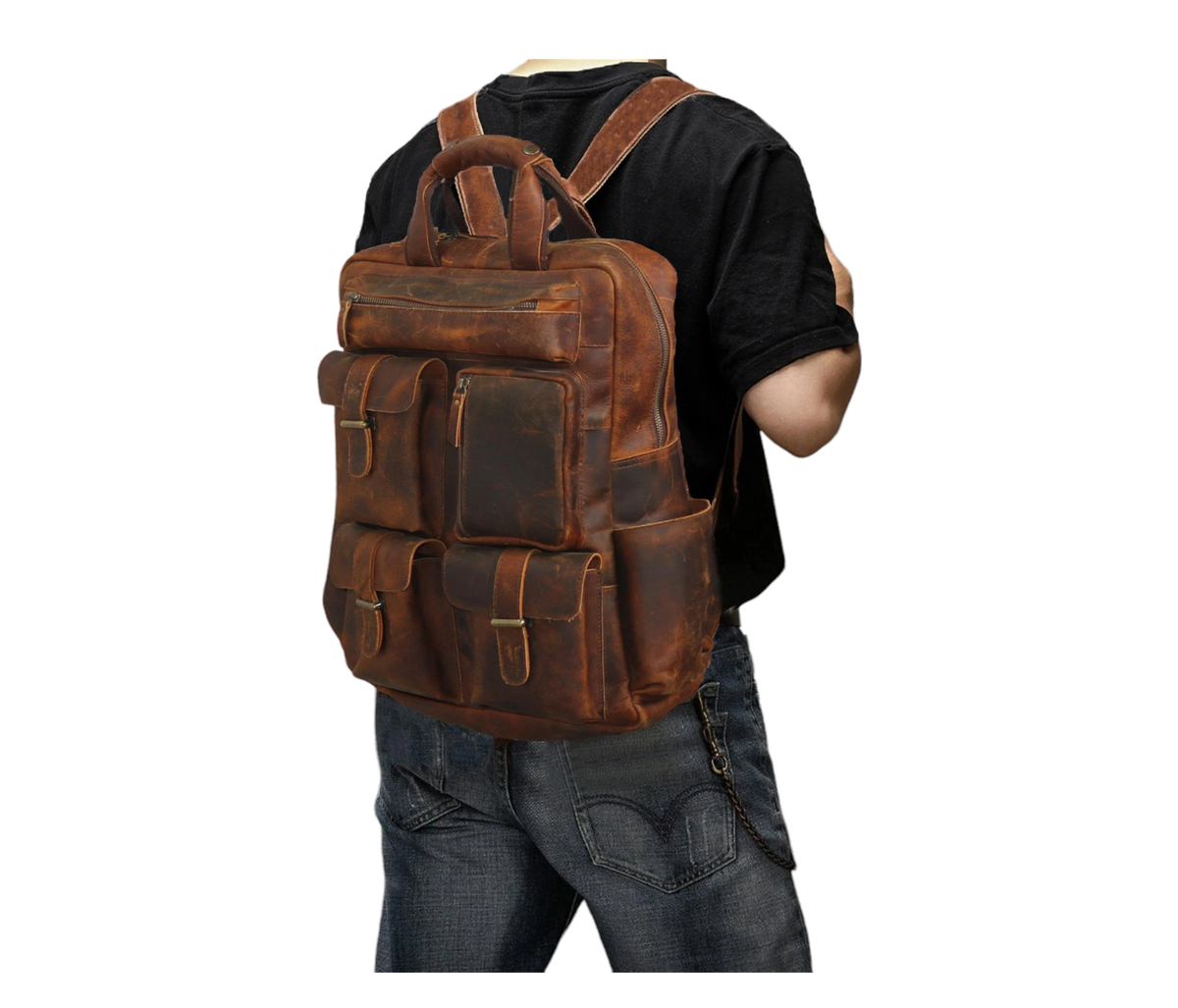 Crafted For The Modern Man, This Personalized Rugged Genuine Leather Backpack Blends Bold Style With Lasting Strength. Featuring Durable Stitching, Metal Hardware, And A Weathered Finish That Ages Beautifully, It’s Designed Men Who Value Both Function Form. Multiple Secure Pockets, Padded Laptop Compartment, Adjustable Straps All-day Comfort, Perfect Work, Travel, Or Adventure. Customized Birthday Graduation Gift—ideal Those Appreciate Timeless Craftsmanship Practical Design.