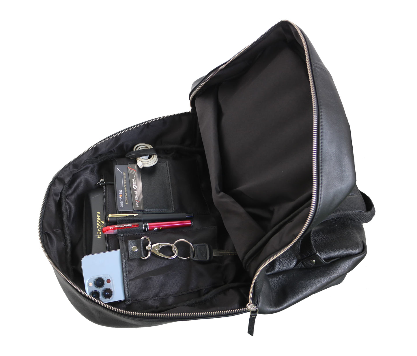Stay Organized In Style With This Personalized Black Leather Backpack—crafted From Full-grain Leather For Lasting Durability. With Dedicated Compartments For Your Phone, Wallet, Airpods, Pens, And Keys, It Blends Sleek Design With Everyday Function. Reinforced Stitching, Padded Straps, And Smooth Zippers Ensure All-day Comfort. A Perfect Customized Gift For Men And Women—ideal As A Graduation Gift, Birthday Present, Or Professional Companion For Work, School, Or Travel.