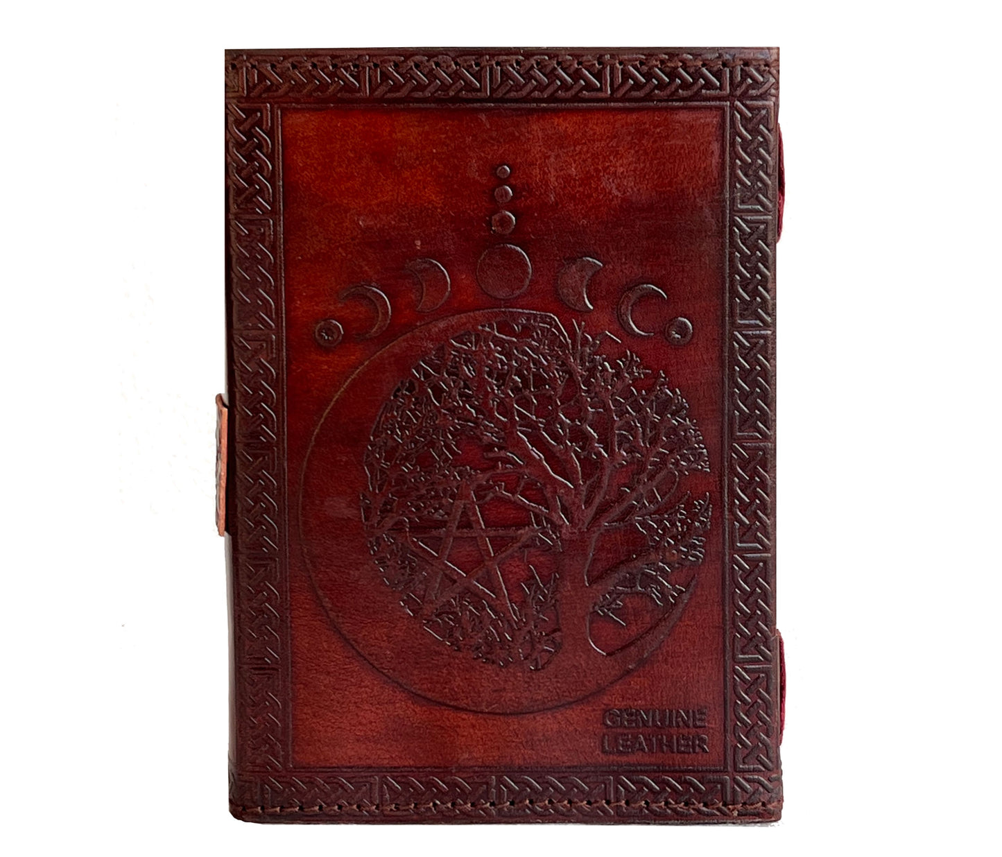 Infused With Mystical Charm, This Genuine Leather Journal Features An Intricately Embossed Tree Of Life Beneath The Lunar Phases—symbolizing Wisdom, Life Cycles, And A Deep Connection To Nature. The Rich Tones Celtic Border Detailing Enhance Its Timeless Appeal. Soulfully Handcrafted Durable, It’s Perfect For Spiritual Reflections, Spells, Journaling, Or Sketching. More Than Just Notebook, Sacred, Personalized Space Record Your Inner Journey Creative Spirit.