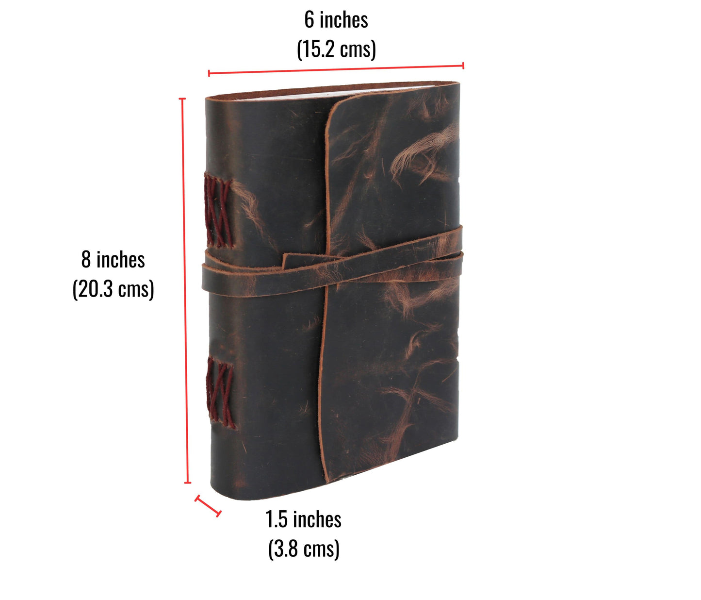 Discover Timeless Craftsmanship With This 8x6 Inch Vintage Leather Journal, Expertly Handcrafted From Premium Full-grain Distressed Leather. Measuring 8 Inches (20.3 Cm) In Height, 6 (15.2 Width, And 1.5 (3.8 Thickness, Artisan Notebook Is The Ideal Size For Journaling, Sketching, Or Daily Planning. Featuring A Wrap-around Strap Closure Durable Hand-stitched Binding, It’s Built To Last While Offering Rustic, Rugged Appeal. Lay-flat Design Thick, Acid-free Paper Ensures Smooth Writing Experience.