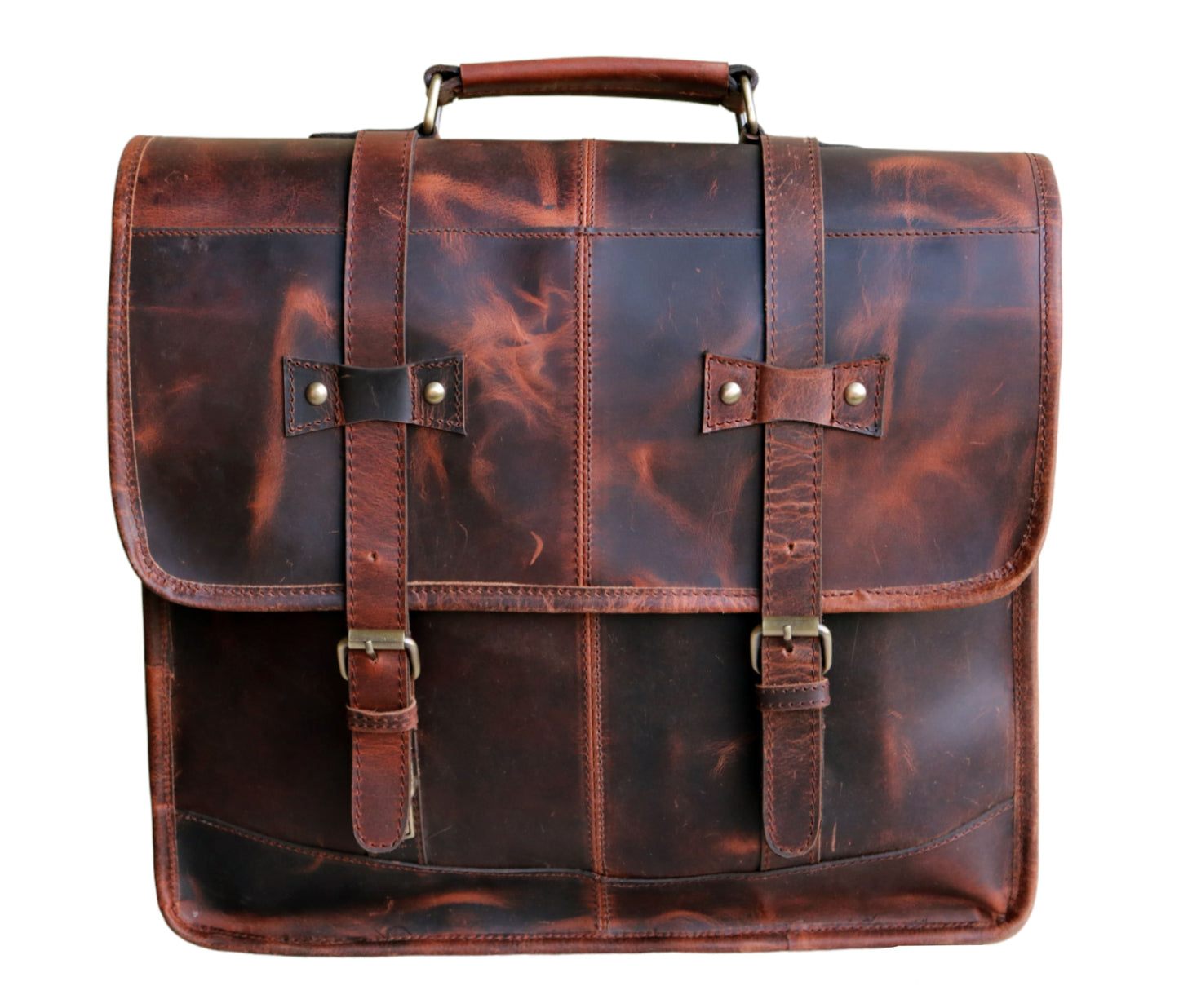 Make A Bold Statement With This Handcrafted Leather Briefcase—a Personalized Gift For Men And Women Who Appreciate Classic Craftsmanship Timeless Style. Made From Genuine Full-grain Leather, It Features Refined Patchwork Design Natural Variations Rich, Distressed Finish That Enhances Its Vintage Appeal. Dual Buckle Straps Metal Hardware Provide Secure Closure, While The Structured Interior Fits Laptops Documents. Perfect Birthday Or Graduation Professionals.