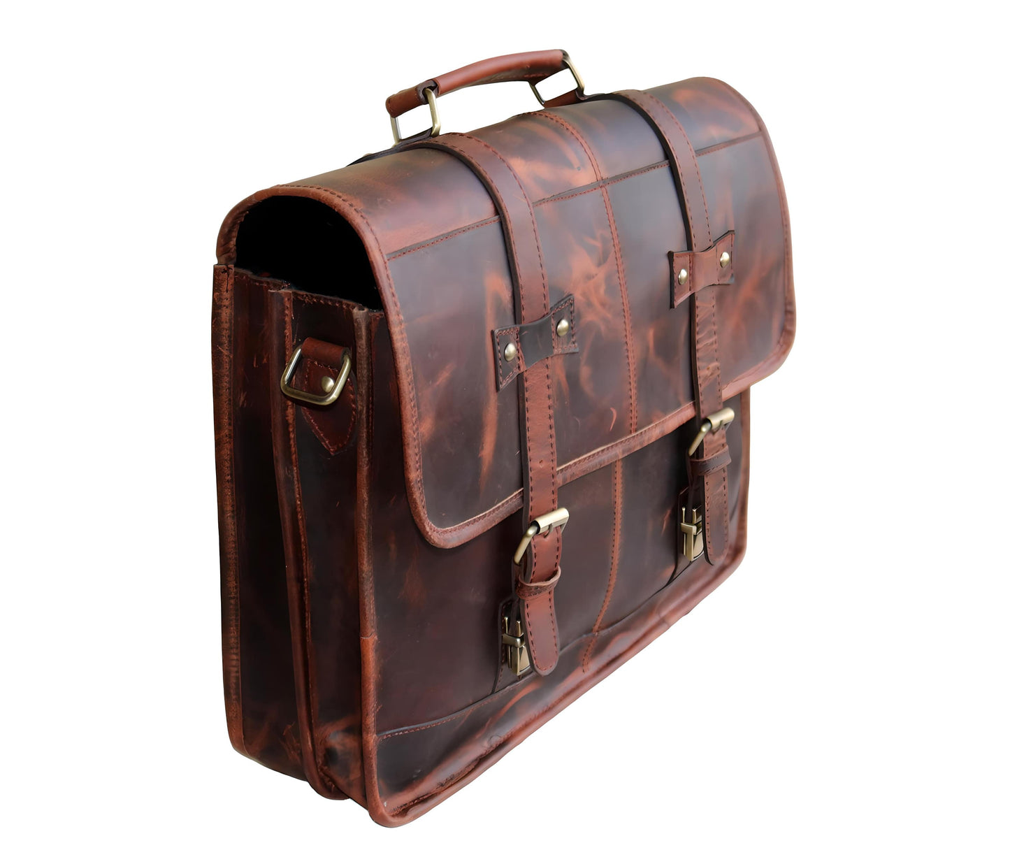 Exude Timeless Style With This Handcrafted Leather Office Bag—a Personalized, Customized Gift For Men And Women. Made From Rich Full-grain A Unique Marbled Texture, It Features Structured Silhouette, Double-buckle Flap, Brass-finish Hardware Vintage Appeal. Spacious Enough Laptops, Documents, Essentials, It’s Ideal Daily Use. Perfect Birthday Gift, Graduation Or Professional Companion Anyone Who Values Elegance, Durability, Smart Organization..