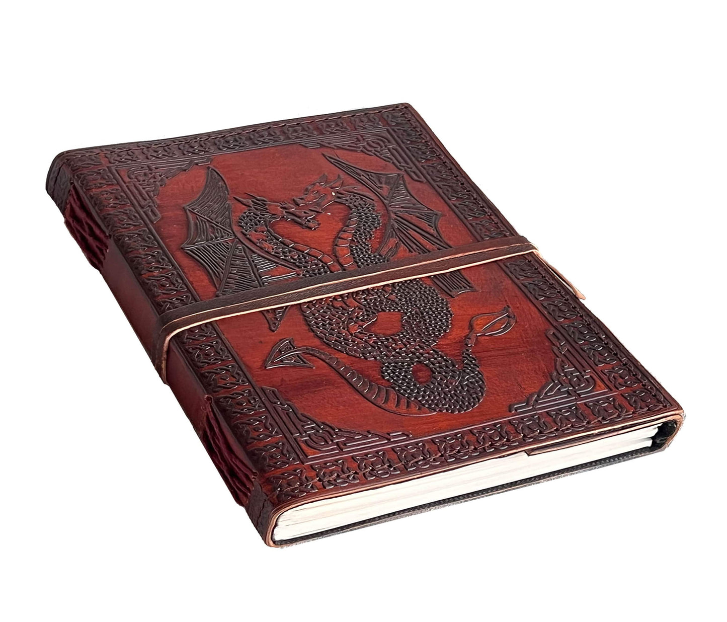 Decorative leather notebook, embossed dragon leather journal, personalized leather gift, customized dragon notebook, gift for men and women, fantasy writing journal, red leather sketchbook, graduation gift, birthday gift, handmade leather diary, mystical stationery gift, dragon-themed notebook for writers, leather-bound fantasy journal, unlined leather notebook, medieval dragon journal, handcrafted gift for creatives, unique gift for students, personalized dragon diary, red embossed leather journal.
