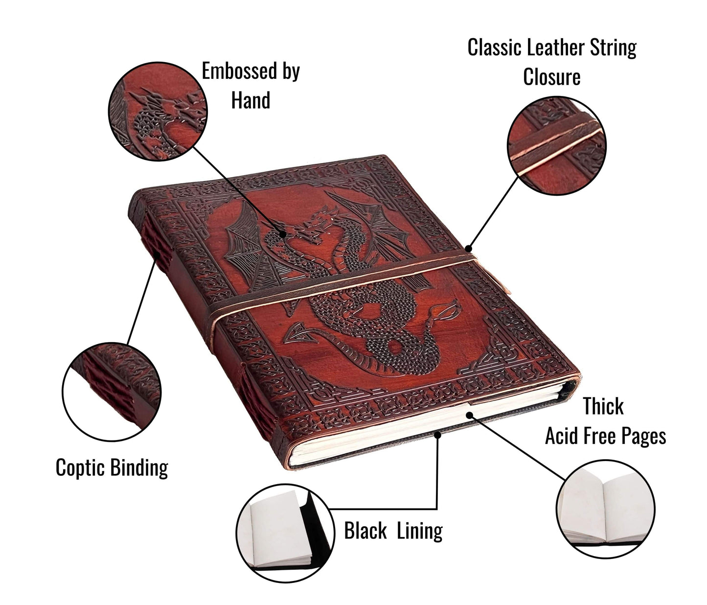 Leather Notebook Showcases An Intricately Embossed Dragon Design, Handcrafted For Fantasy Lovers And Creative Minds. Made From Genuine Leather, It Features Unlined Pages, A Secure Wrap Closure, Compact Sizing—perfect Journaling, Sketching, Or Note-taking. Personalized Customized Gift Men Women, Makes Ideal Birthday Gift, Graduation Meaningful Keepsake Students, Writers, Adventurers Seeking Blend Of Style Function.