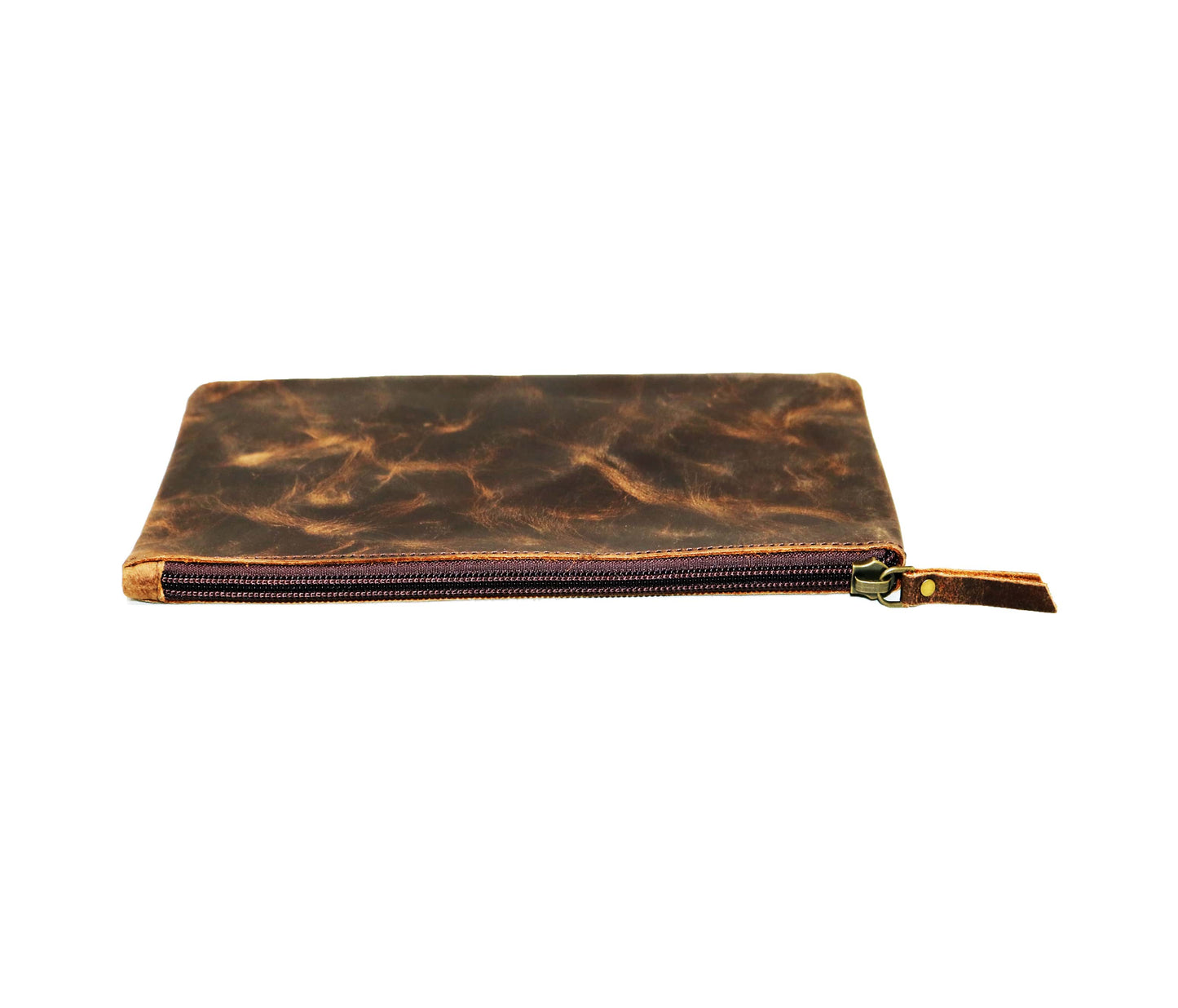 This Sleek And Durable Flat Leather Zip Sleeve Is Expertly Crafted From 100% Authentic Distressed Hide, Featuring A Marbled Grain Minimalist Profile For Vintage Appeal. Ideal Storing Cables, Pens, Or Travel Documents, It Includes Premium Ykk Zipper Secure Closure. Slim Compact, Fits Easily Into Laptop Bags Backpacks. Perfect Personalized Birthday Gift, Graduation Customized Gift Men Women Seeking Timeless Utility Style.