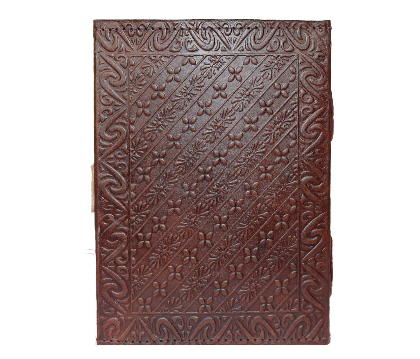 This Handcrafted Leather Heart Journal (6x8 Inches) Is A Vintage-style Masterpiece Of Romantic Expression And Artisan Skill. The Front Cover Is Deeply Embossed With A Heart Motif, Symbolizing Love And Emotion, While The Back Features A Hand-tooled Floral-vine Pattern In Graceful Diagonal Symmetry—a Harmonious Blend Of Love And Nature. Perfect For Journaling, Gifting, Or Keepsakes, This Notebook Embodies Timeless Craftsmanship And Meaningful Design.