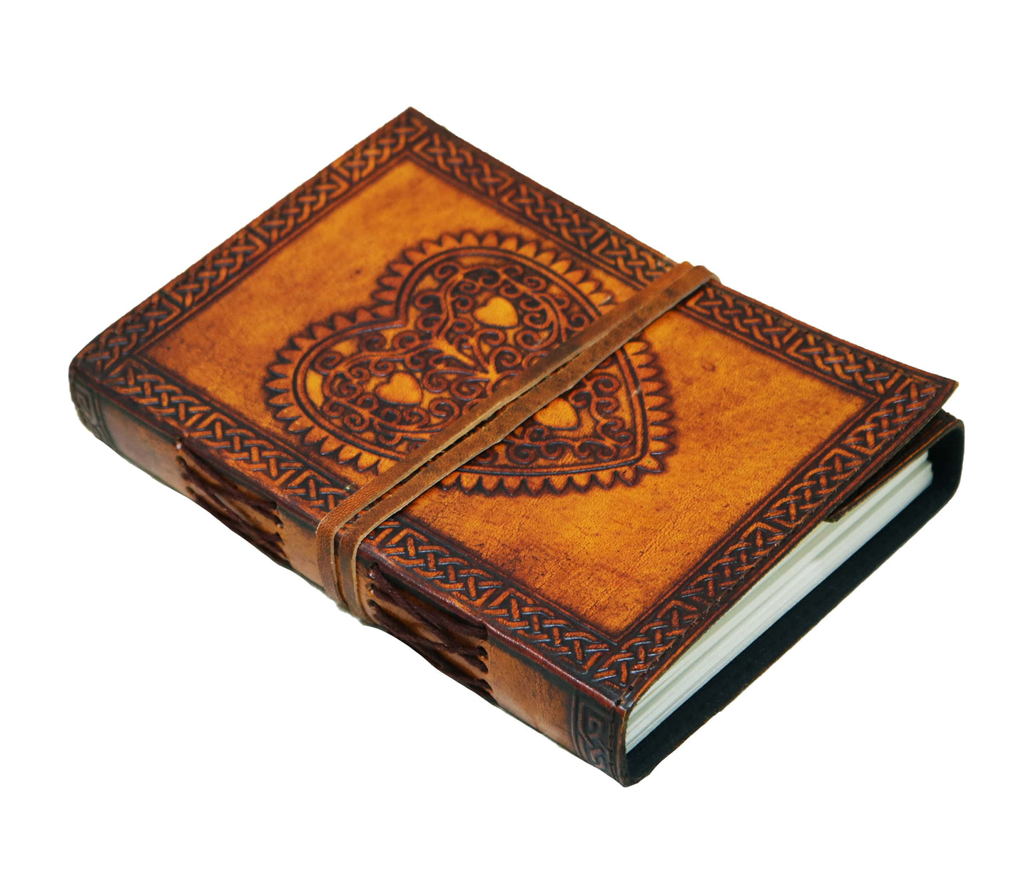 Capture Your Thoughts In This Handcrafted Leather Journal, Featuring A Beautifully Embossed Heart And Celtic-style Borders. Made From 100% Genuine With Rustic Finish Secure Wrap-around Strap, It’s Perfect For Writing, Sketching, Or Spiritual Journaling. Eco-friendly Artisan-made, Vintage-inspired Notebook Makes Meaningful, Personalized Gift Valentine’s Day, Anniversaries, Travel Lovers. Customize It To Create Timeless Keepsake Someone Special—or Yourself.