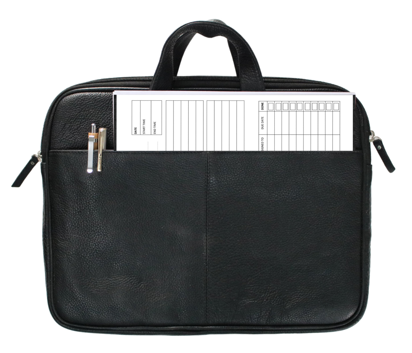This Sleek Black Leather Laptop Bag Features A Wide Exterior Pocket For A4 Documents, Pens, And Essentials—perfect Business Organization. Designed With Dual Top Handles Metal Zip Closures Easy Access, It Blends Professional Styling Everyday Function. Durable Elegant, It's Ideal Office Professionals, Freelancers, Travelers. Timeless Personalized Birthday Gift, Graduation Or Customized Gift Men Women Who Appreciate Polished Minimalism.