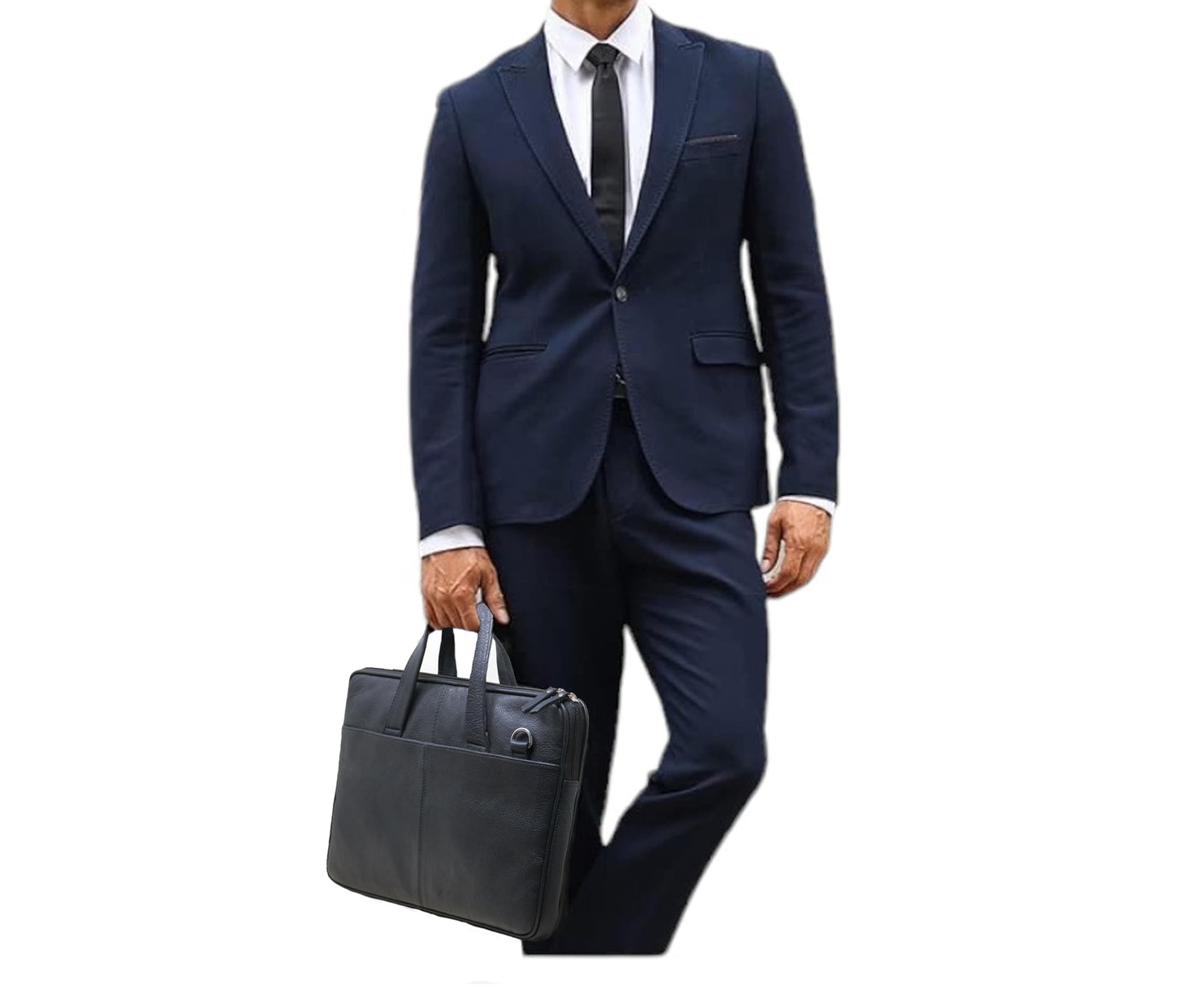 In This Image, A Professional Man Confidently Holds Sleek Black Leather Laptop Bag, Ideal For Business And Travel. Designed Modern Professionals, It Provides Ample Space Laptop, Documents, Daily Essentials. Featuring Sturdy Handles Minimalist Design, Blends Function With Style. Perfect Personalized Birthday Gift, Graduation Or Customized Gift Men Women Who Appreciate Elegance, Practicality, Lasting Craftsmanship.