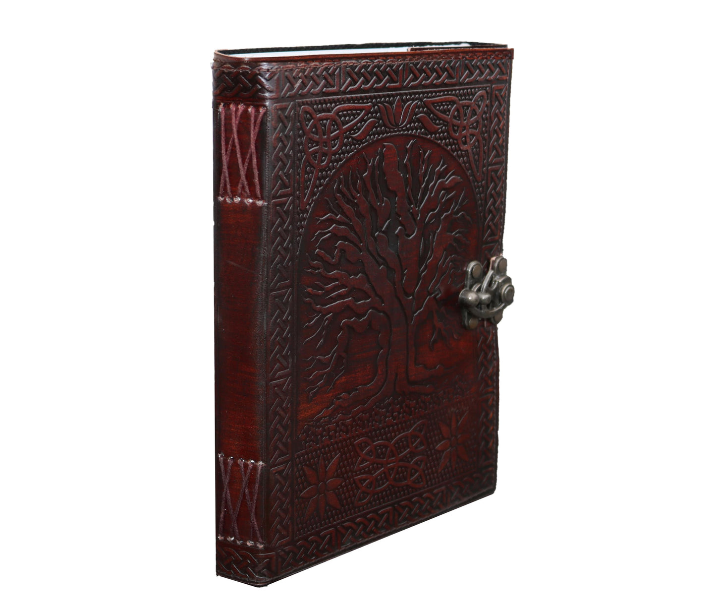Discover Timeless Elegance With This Personalized Handcrafted Leather Journal, Featuring An Embossed Tree Of Life And Detailed Celtic Knotwork. Made From High-quality A Secure Metal Clasp For Privacy, It's Perfect As Diary, Sketchbook, Grimoire, Or Travel Journal. Appealing To Writers, Artists, Spiritual Seekers, Its Bohemian, Wiccan, Norse-inspired Design Makes It Thoughtful Customized Gift Men Women—ideal Birthdays, Graduations, Meaningful Personal Keepsake.