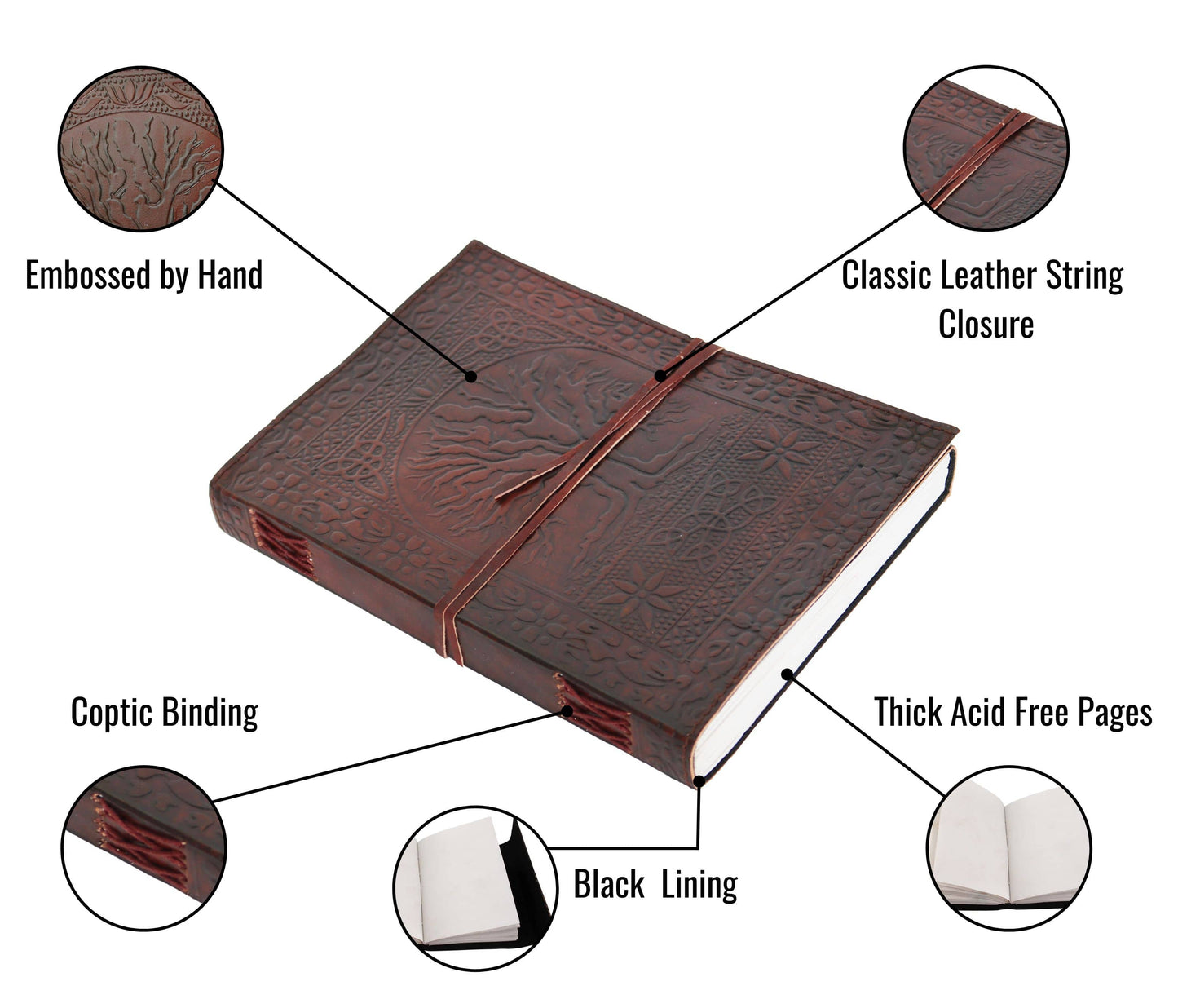 Embrace Timeless Craftsmanship With This Personalized Hand-embossed Leather Journal, Featuring A Deeply Symbolic Tree Of Life Design. The Classic String Closure Adds Rustic Charm While Keeping Your Thoughts Secure. Crafted Durable Coptic Binding, It Lays Flat For Effortless Writing Or Sketching. Each Thick, Acid-free Page Is Backed By Black Lining Added Elegance. A Customized Gift Men And Women—ideal As Birthday Gift, Graduation Meaningful Artisan Keepsake Blending Tradition Function.