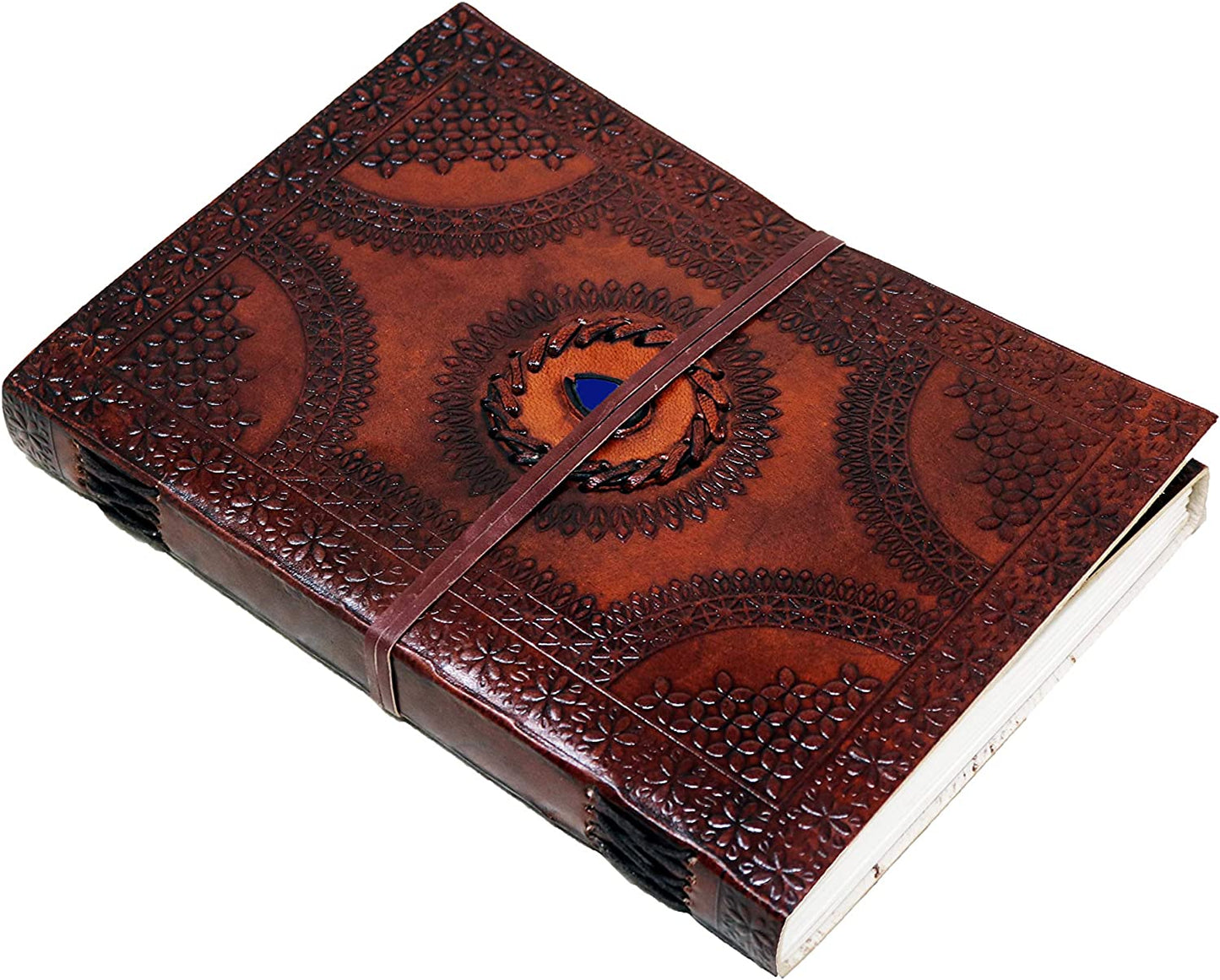 Crafted From Genuine Leather And Adorned With A Lapis-colored Stone, This Personalized, Hand-embossed Journal Blends Artisanal Beauty With Spiritual Design. Intricate Mandala Patterns And A Vintage Wraparound Tie Add Timeless Charm. Ideal For Writers, Travelers, Or Creatives, It’s A Customized Sanctuary For Thoughts And Sketches. A Perfect Birthday Or Graduation Gift For Men And Women, This Soulful Notebook Transforms Everyday Writing Into A Meaningful, Personal Experience.