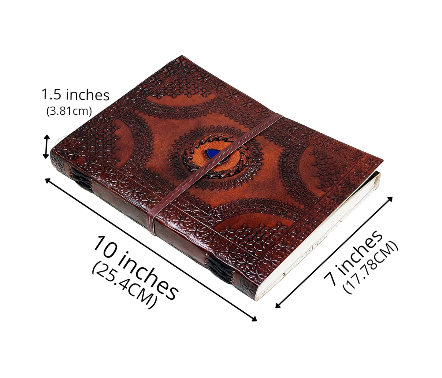 Capture Your Creativity With This Large 10x7-inch Handcrafted Leather Journal, Featuring A Captivating Blue Gemstone And Mandala-inspired Embossing. Personalized Meticulously Handmade, It Includes Thick, Acid-free Pages Vintage Wrap-tie Closure. The 1.5-inch Spine Offers Generous Space For Sketching, Writing, Or Reflection. Thoughtful, Customized Birthday Graduation Gift Men Women, Journal Blends Traditional Artistry Timeless, Practical Elegance.