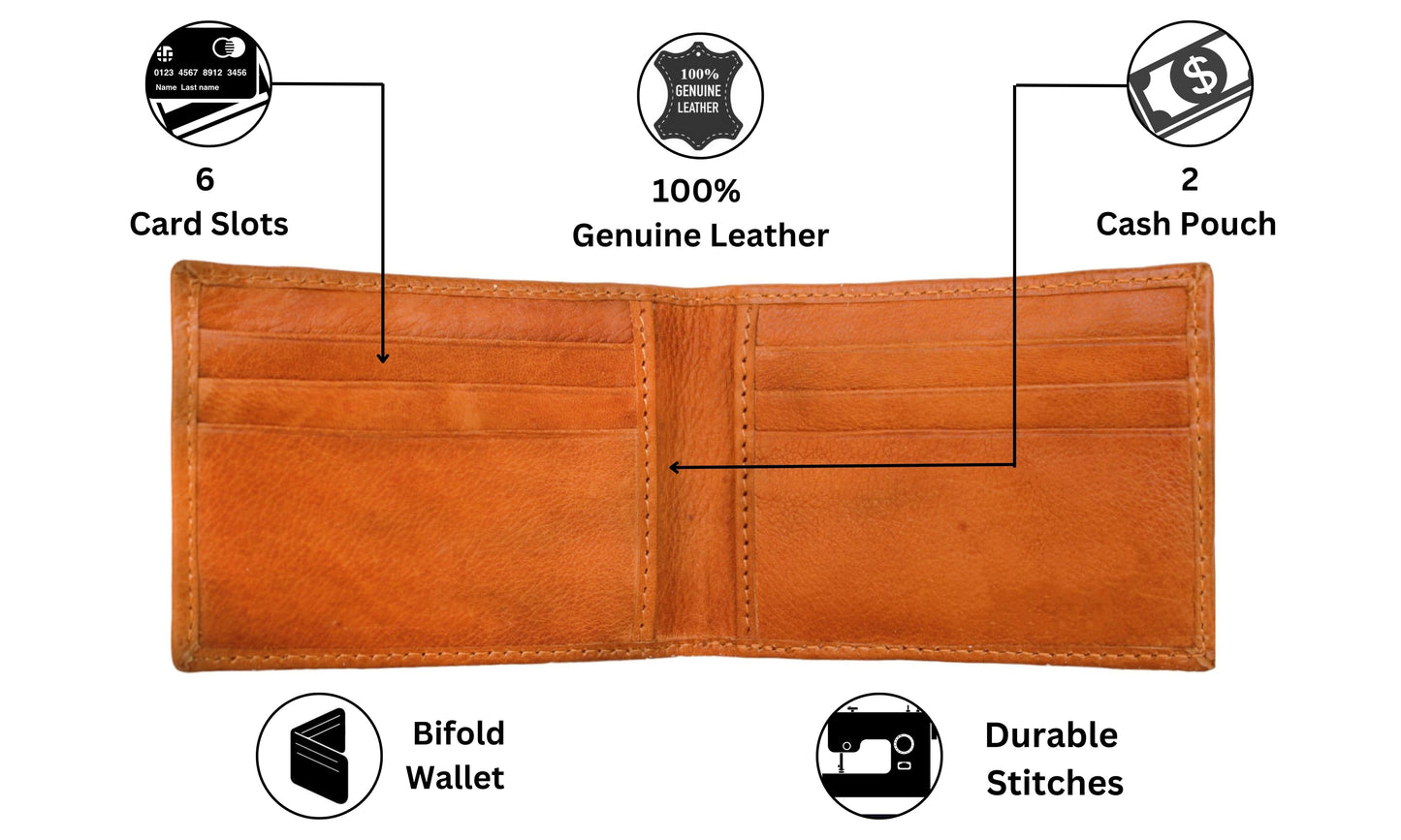 This Personalized Slim Leather Bifold Wallet Is Crafted From 100% Genuine Leather For A Sophisticated, Durable Finish. Designed For Modern Minimalists, It Features 6 Card Slots, 2 Cash Pouches, And Durable Stitching That Ensures Long-lasting Use. The Compact Design Offers Ample Space For Essentials While Keeping Your Pocket Light And Comfortable. Perfect For Everyday Use, This Stylish Wallet Blends Practicality With Timeless Elegance, Making It An Ideal Gift For Him For Birthdays, Anniversaries, Or Special
