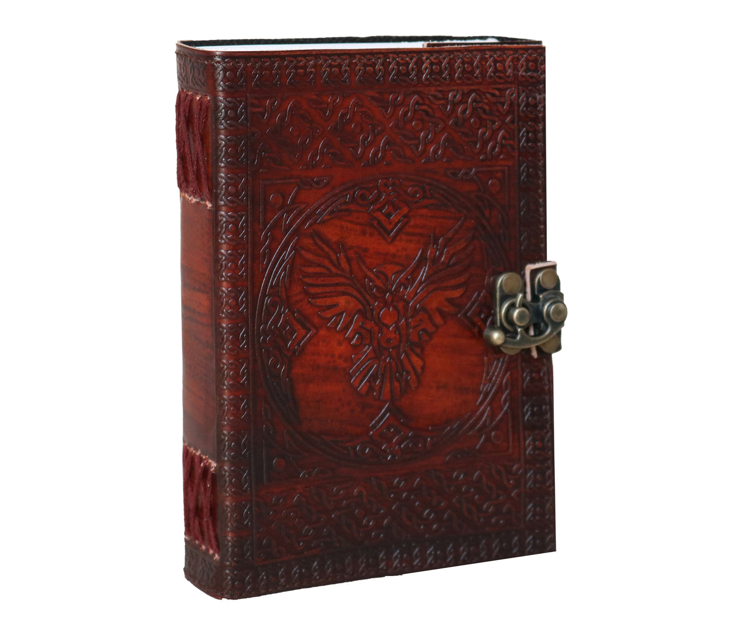 Ignite your creativity with this stunning hand-embossed leather journal, featuring a majestic phoenix design that symbolizes rebirth, transformation, and inner strength. Crafted from rich, genuine leather, this vintage-inspired notebook showcases intricate detailing on the spine and cover, complete with an antique brass clasp for secure closure. Inside, soft, eco-friendly handmade paper welcomes your thoughts, sketches, or magical secrets. A meaningful personalized or customized gift for writers, artists,