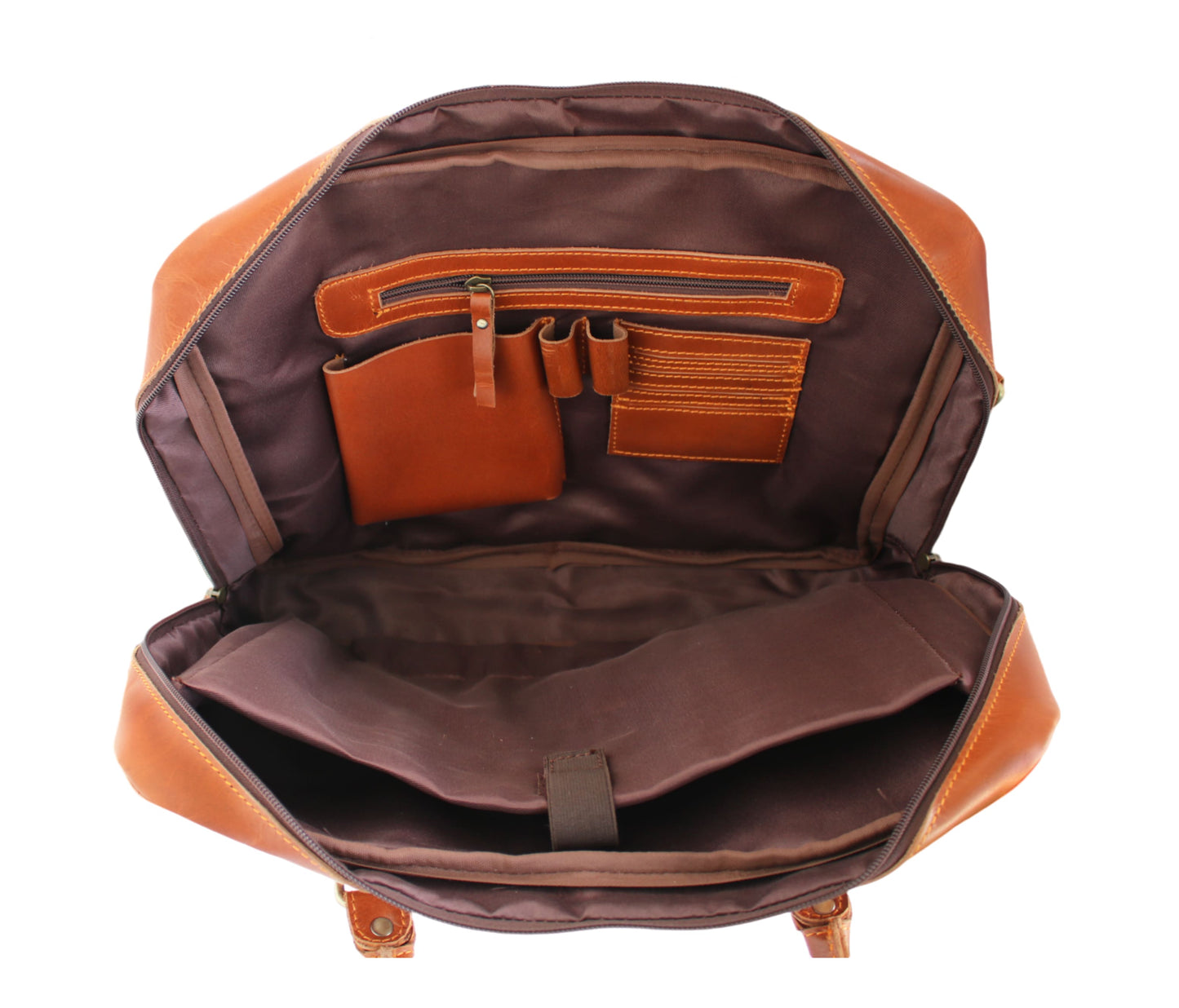 The Interior Of This Premium Leather Office Bag Is Thoughtfully Designed For Smart Organization And Security. It Features A Padded Laptop Compartment With Velcro Strap Protection, Plus Multiple Inner Pockets—including Zippered Section, Card Slots, Pen Holders, Dedicated Pouch Small Accessories. Spacious Main Fits Documents, Chargers, Notebooks Ease. Lined Durable Fabric Stitched To Perfection, Delivers Timeless Sophistication Modern Professionals.
