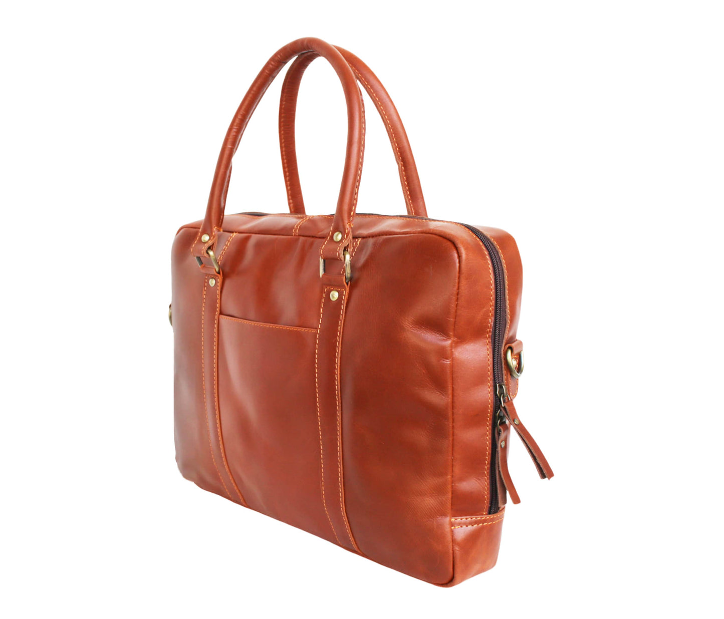 Sleek And Sophisticated, This Genuine Leather Office Bag Is Designed For The Modern Professional. Its Structured Silhouette Space-saving Profile Offer Ample Room Laptops, Files, Daily Work Essentials Without Added Bulk. Side View Highlights A Sturdy Zip-top Closure, Rolled Handles, Precision Stitching. Reinforced Brass Hardware Slim Back Slip Pocket Add Both Charm Functionality. Perfect Office, Meetings, Or Business Travel, Timeless Laptop Blends Elegance With Reliable Everyday Utility.