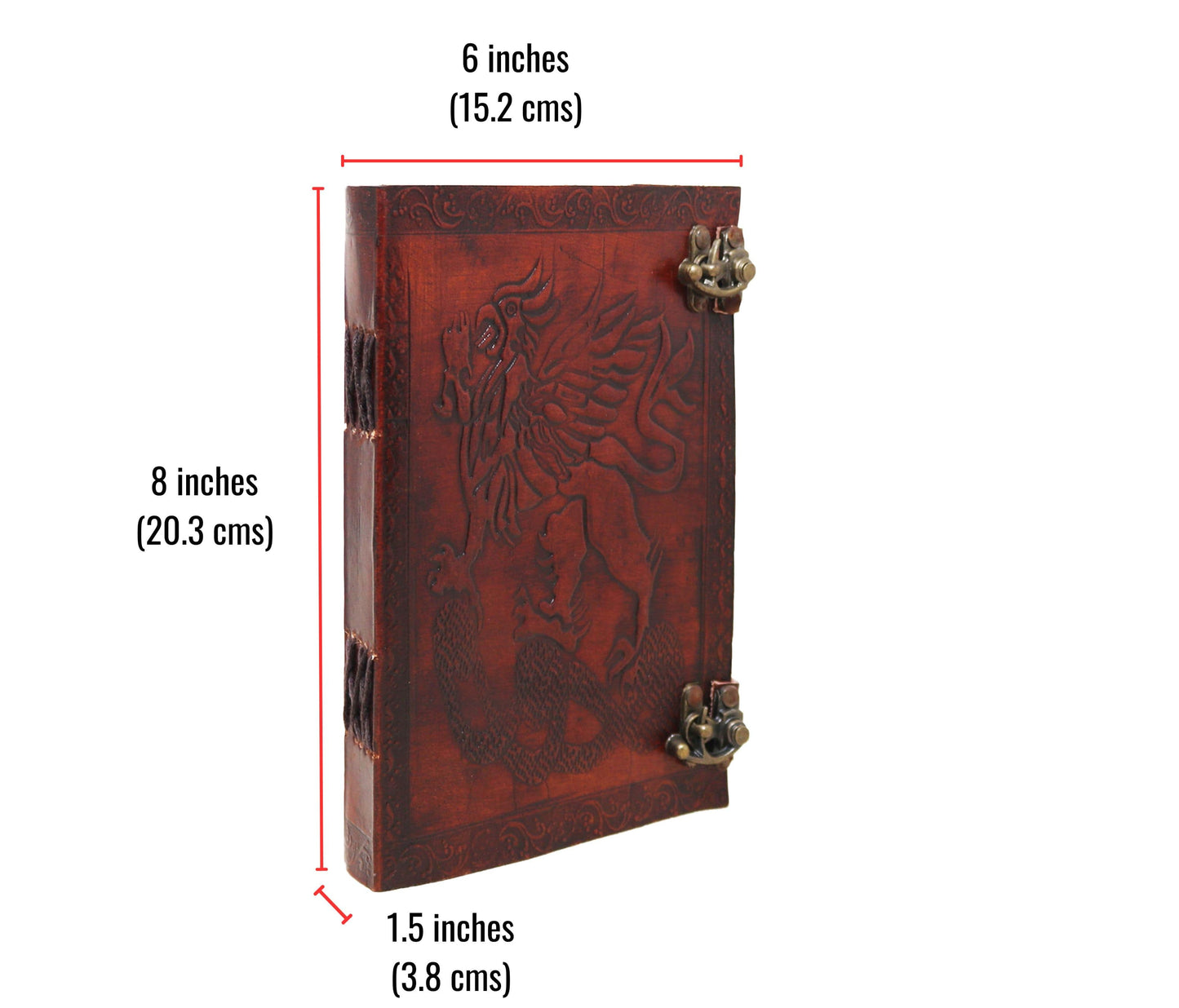 This Beautifully Handcrafted Leather Journal Measures 8 X 6 1.5 Inches And Features An Intricately Embossed Mythical Creature, Such As A Dragon Or Griffin, On The Front Cover—adding Bold, Artistic Flair. Secured With Antique-style Brass Latches, It Blends Vintage Charm Function. Perfect Personalized Customized Gift For Men Women, Makes Meaningful Birthday Graduation Is Ideal Writing, Sketching, Creative Expression.