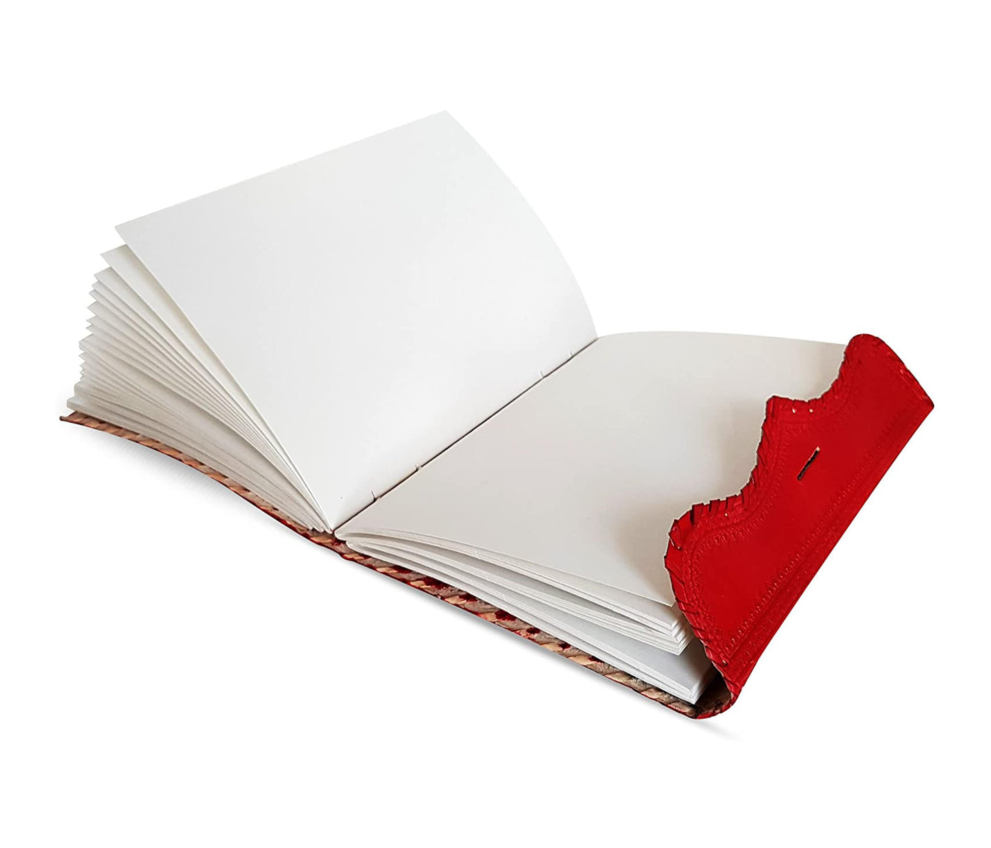 This Image Showcases The Interior Of A Beautifully Handcrafted Red Leather Journal, Featuring Thick, Acid-free Pages That Lie Flat—ideal For Writing, Sketching, Or Journaling. Wrapped In Rich, Hand-stitched Leather, It Includes Flap Cover With Secure Lock-and-key Closure Privacy. Perfect Blend Tradition And Practicality, Journal Can Be Customized To Suit Your Style—making Meaningful Gift Writers, Artists, Thoughtful Creatives.