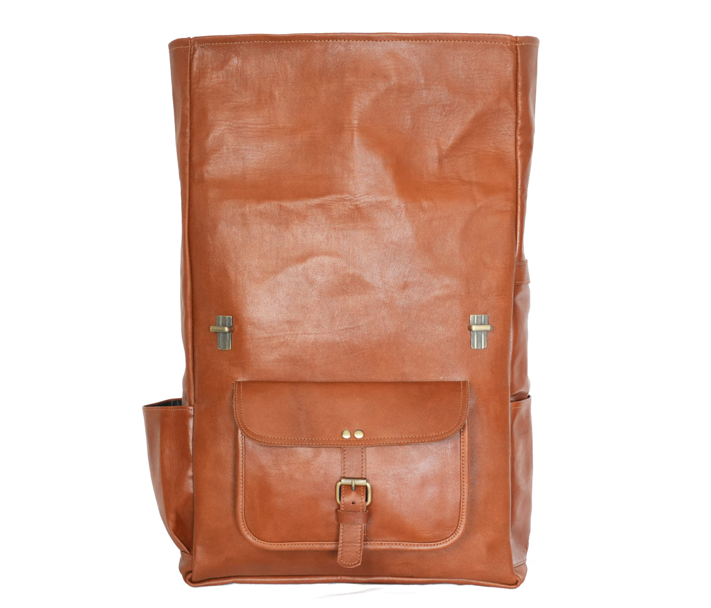 This Genuine Tan Leather Roll-top Backpack Is A Personalized Gift Option For Men Who Value Both Style And Utility. Featuring Smooth, Supple Texture With Natural Semi-gloss Sheen, It Highlights The Richness Of Premium Leather. Slim Profile Includes Side Pockets Bottles Or Essentials, Adjustable Padded Straps All-day Comfort, Brass-polished Buckles Vintage Appeal. Customized Birthday Graduation Gift, It’s Perfect Travel, Work, Everyday Use.