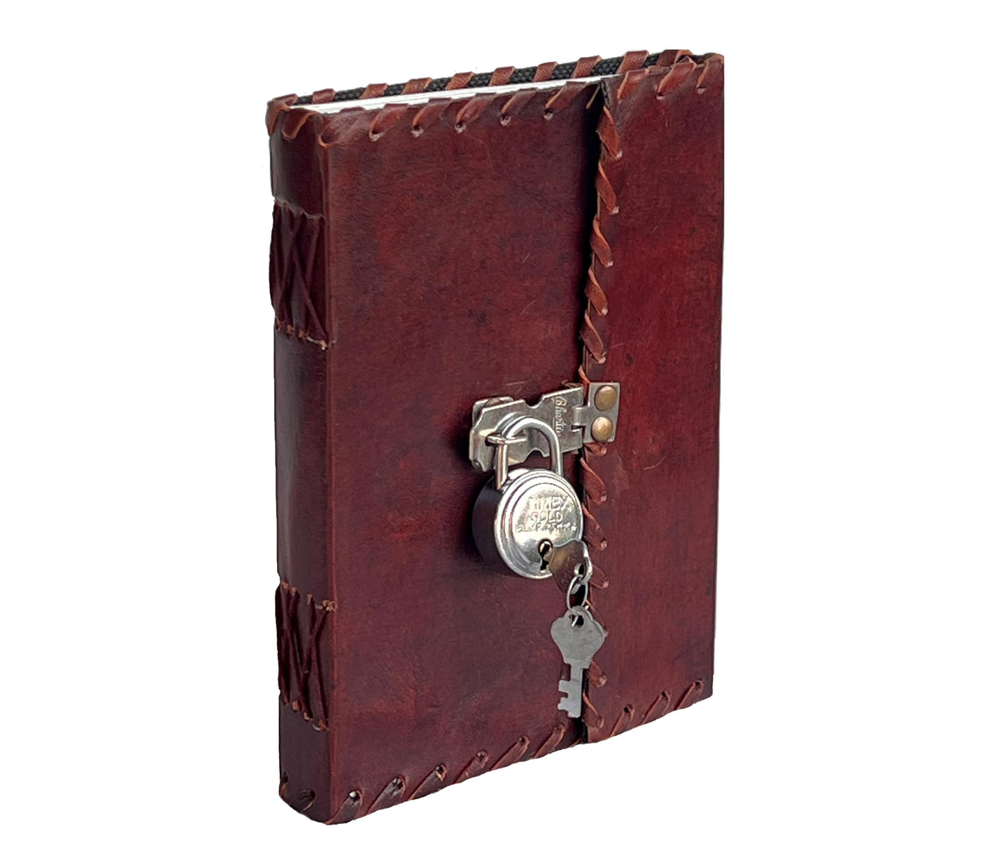 This Personalized Handcrafted Leather Journal With Lock And Key Is Made From Genuine Vintage Leather, Featuring A Bold Wrap-stitch Design Secure Padlock Closure For Privacy. Acid-free Blank Pages Hand-stitched Binding, It’s Perfect Journaling, Sketching, Or Recording Dreams. Compact Travel Daily Use, Customized Notebook Makes Thoughtful Birthday Gift, Graduation Personal Keepsake—ideal Men Women Who Value Creativity Timeless Craftsmanship.