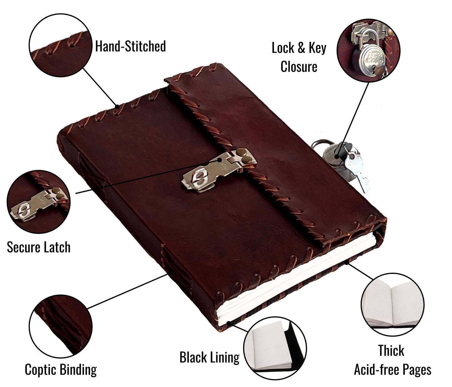 This Personalized Handmade Leather Journal With Lock Is Perfect For Writers, Travelers, And Anyone Who Values Privacy. Crafted From Genuine Brown Leather, It Features A Lockable Clasp Key, Combining Style Security. The Rustic Stitched Detailing Adds Vintage Charm, Making An Ideal Customized Both Men Women. Compact Travel Yet Rich In Quality, Its Thick, Acid-free Pages Offer Smooth Writing Experience. Birthday Gift, Graduation Or Secret Diary Everyday Use.