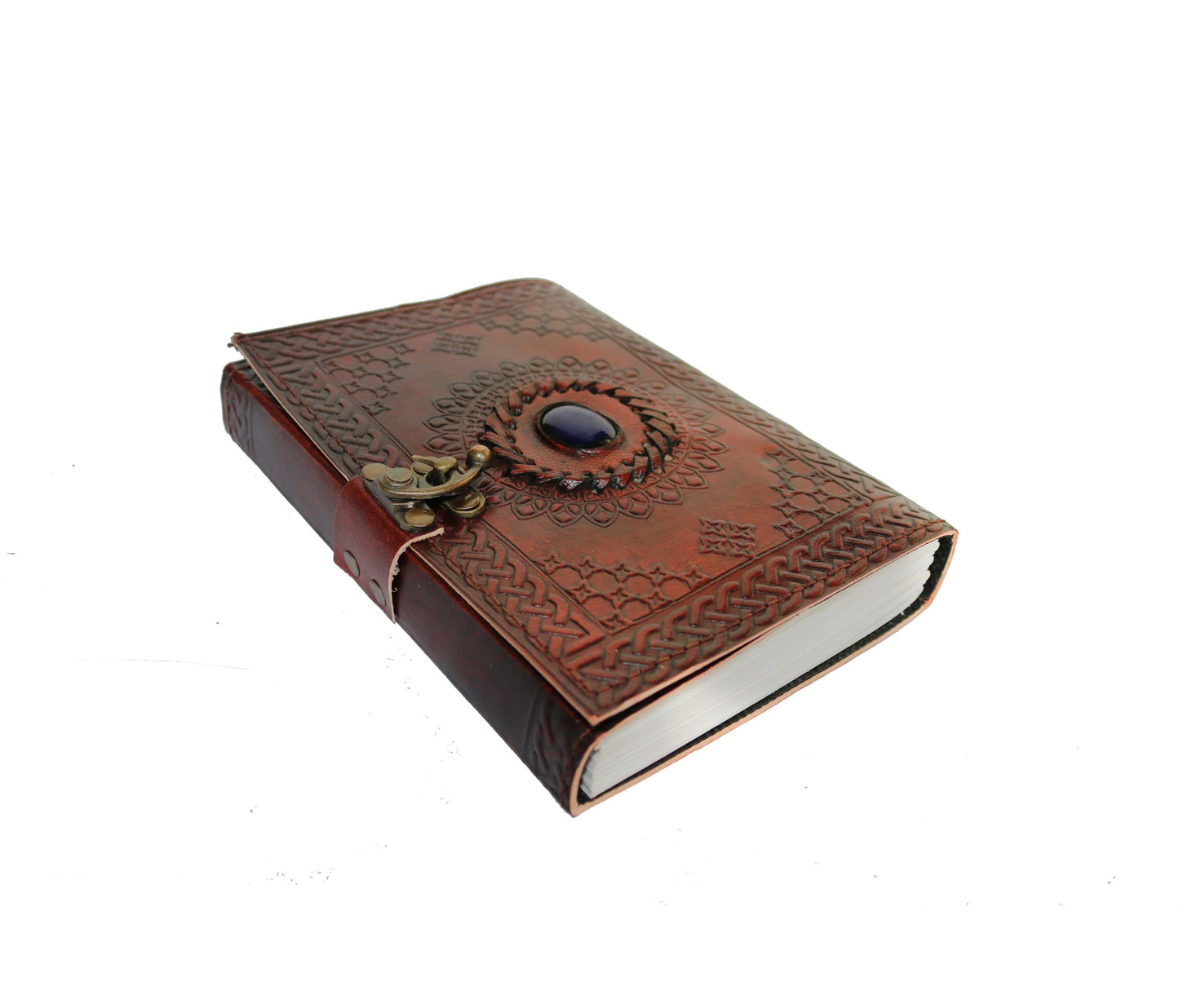 Crafted For Those Who Cherish Old-world Charm, This Personalized Handmade Leather Journal Features An Amethyst-toned Stone Set In Embossed Floral Mandala. A Durable Cover And Antique Brass Clasp Combine Style Protection, While The Compact 5x7-inch Size Suits Daily Notes Or Travel Reflections. With Thick, Unlined, Acid-free Pages, It’s Customized Gift Men Women—perfect Birthdays, Graduations, Anyone Treasures Meaningful, Creative Expression.