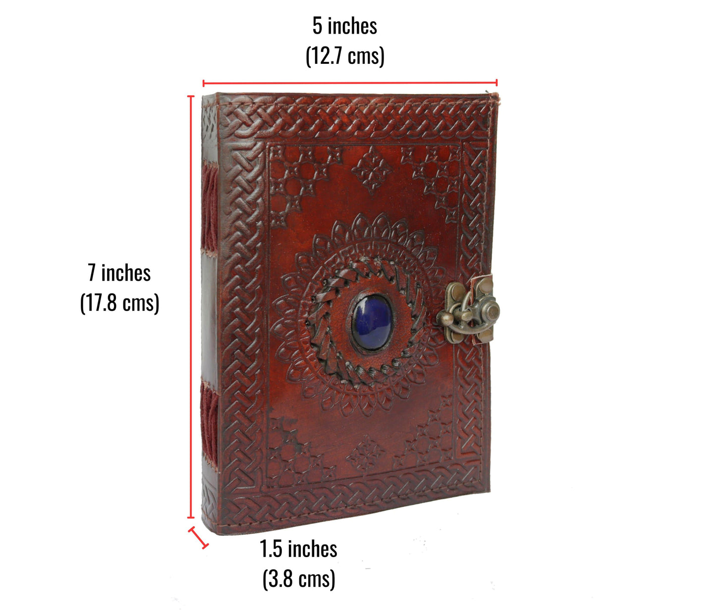 Unleash Your Creativity With This Personalized Handcrafted Leather Journal, Measuring 7x5 Inches A 1.5-inch Spine. Featuring Rich Vintage Brown Cover, Blue Gemstone Centerpiece, And Embossed Celtic Knotwork, It’s Secured An Antique Brass Latch. Inside, Thick Acid-free Pages Invite Writing, Sketching, Or Spiritual Journaling. Customized Blend Of Rustic Elegance Function, Perfect Birthday Graduation Gift For Men Women, Artists, Deep Thinkers.