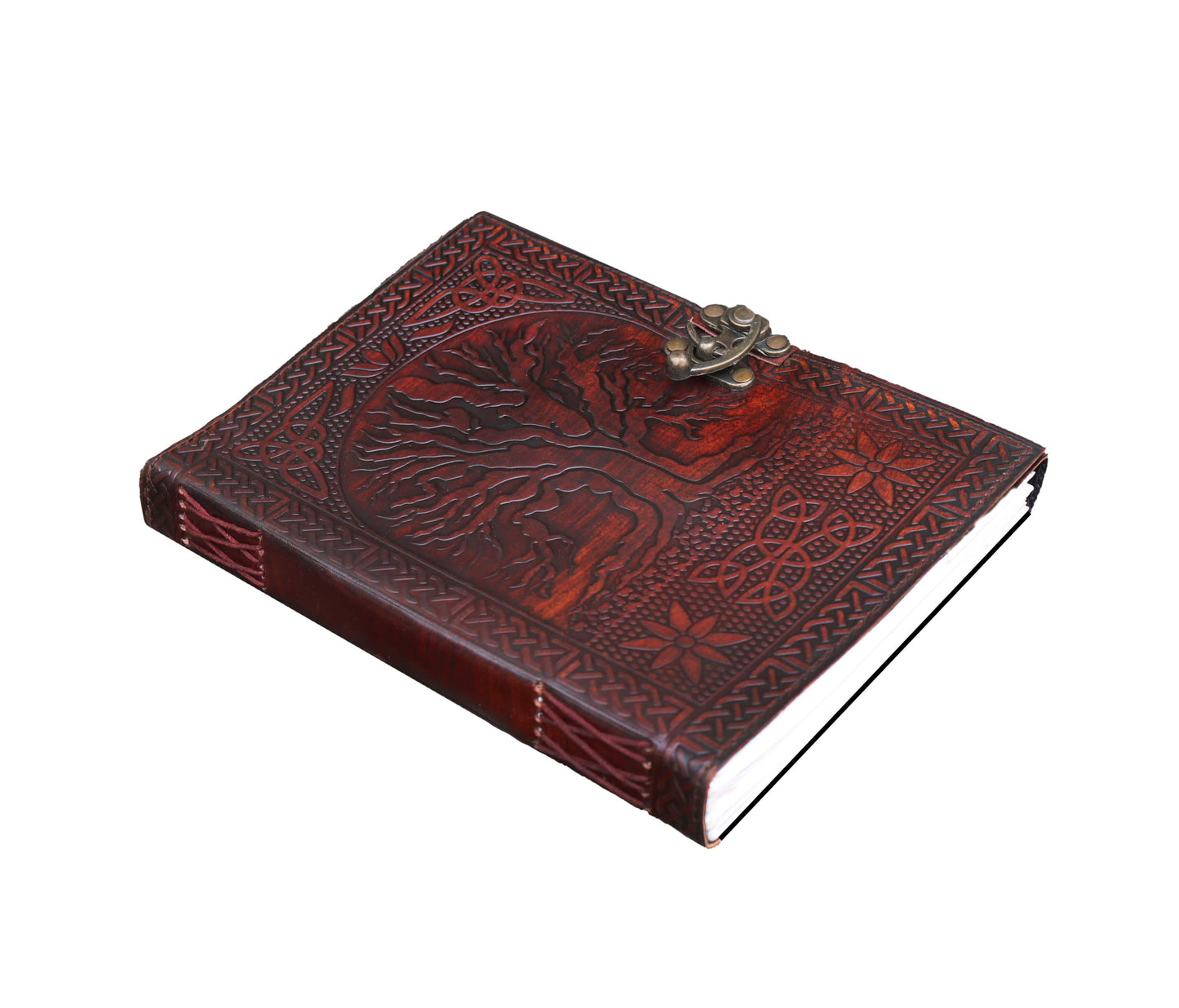 Unleash Your Creativity Within The Pages Of This Personalized Tree Life Leather Journal—a Compact Masterpiece With Rustic Charm. Antique Brass Clasp Adds A Vintage Touch While Keeping Thoughts Protected. Crafted Intricate Spine Stitching And Filled Thick, Acid-free Pages, It’s Ideal For Writers, Artists, Dreamers Alike. Whether Used Travel Notes Or Personal Reflections, Customized Journal Makes Meaningful Birthday Gift, Graduation Timeless Creative Companion.